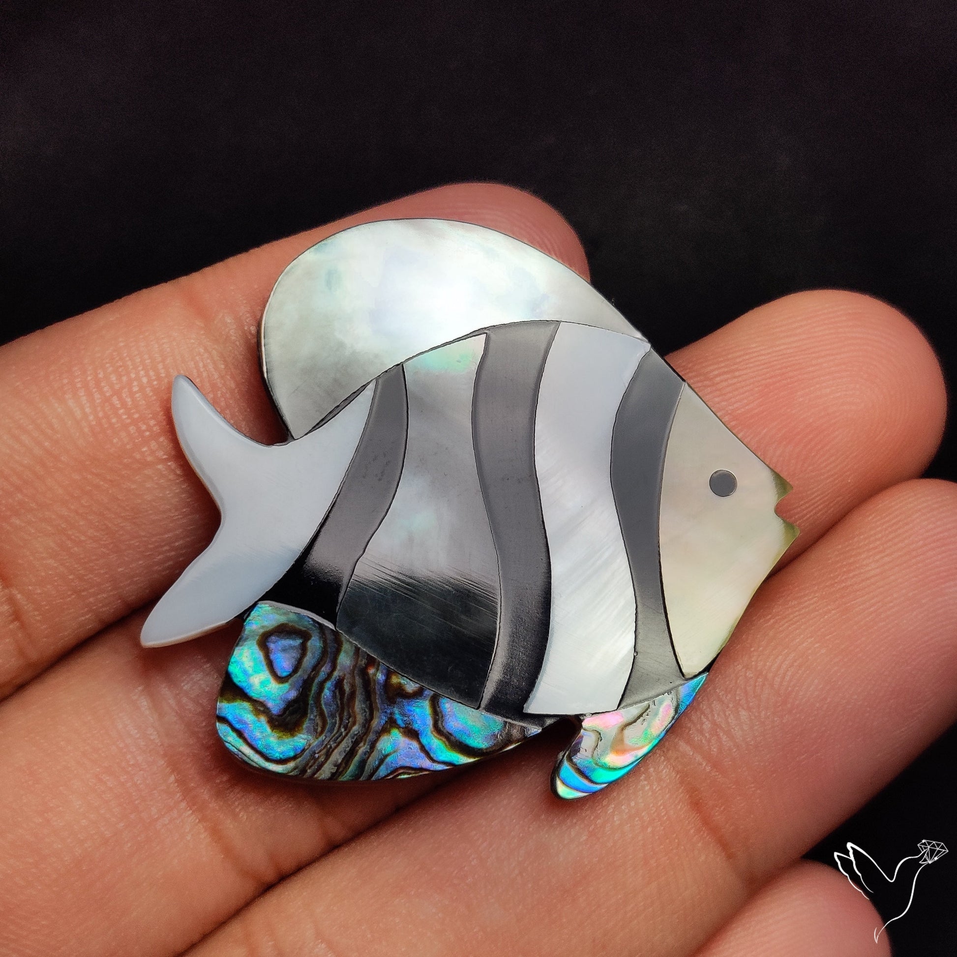 Mother Of Pearl And Abalone Shell Inlay Fish Carving