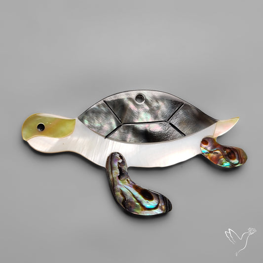 Mother Of Pearl And Abalone Shell Inlay Turtle Carving