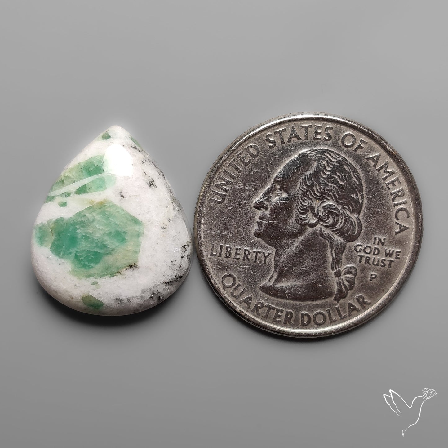 Rare Emerald in Quartz Cabochon