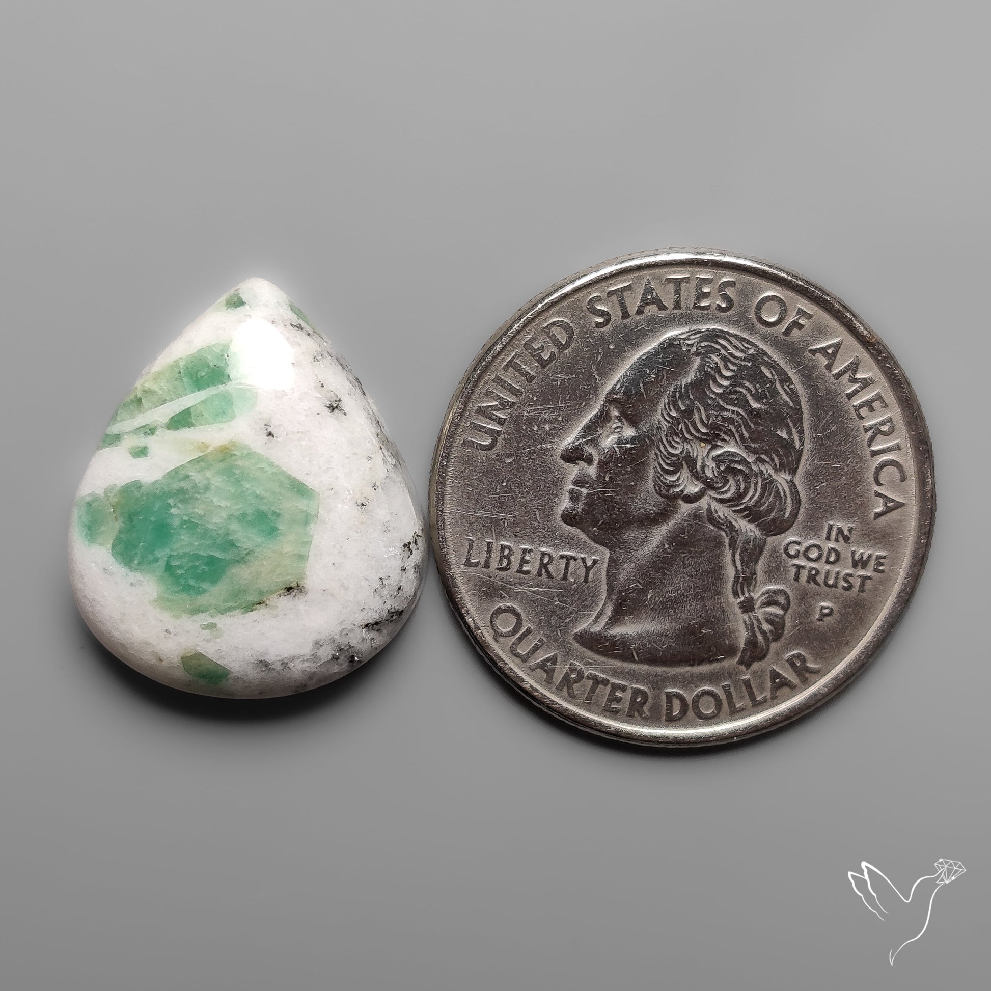 Rare Emerald in Quartz Cabochon