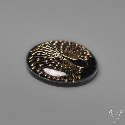 Gilded Peacock inlay in Black Onyx