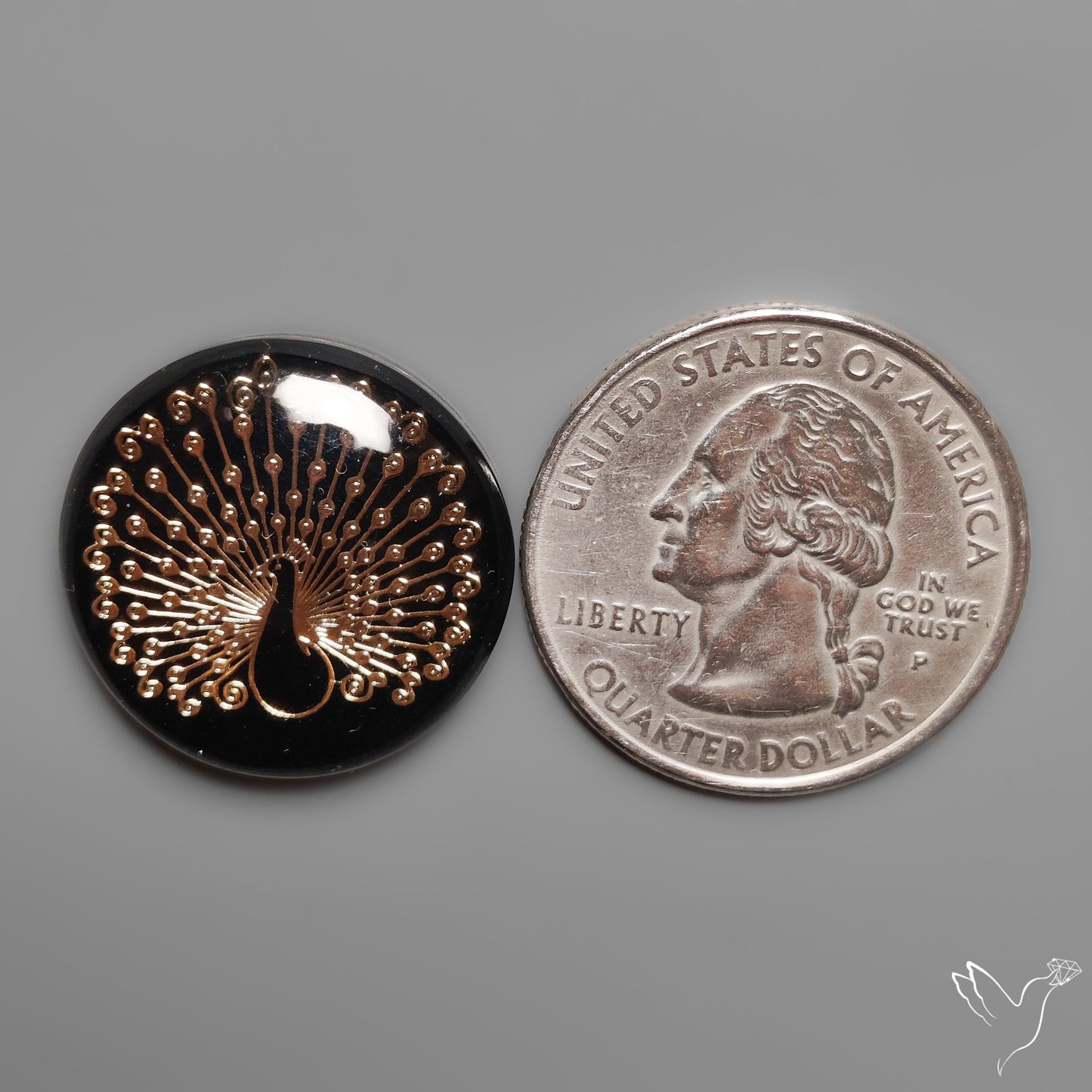 Gilded Peacock inlay in Black Onyx