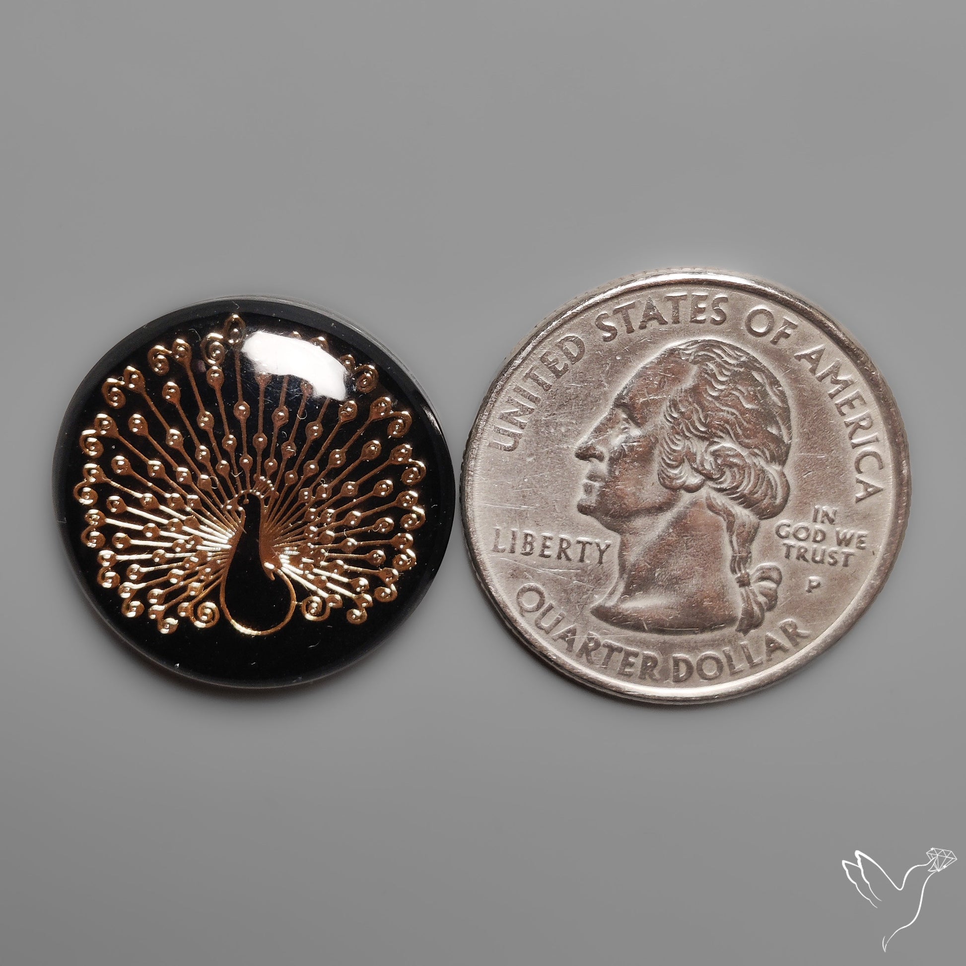 Gilded Peacock inlay in Black Onyx