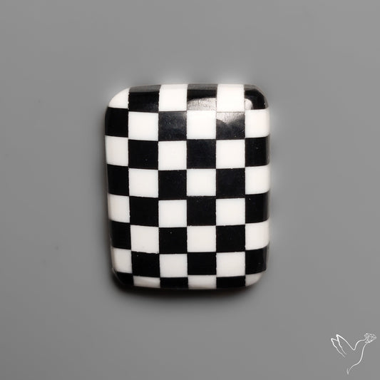 Black Marquina Checkerboard Inlay Cabochon