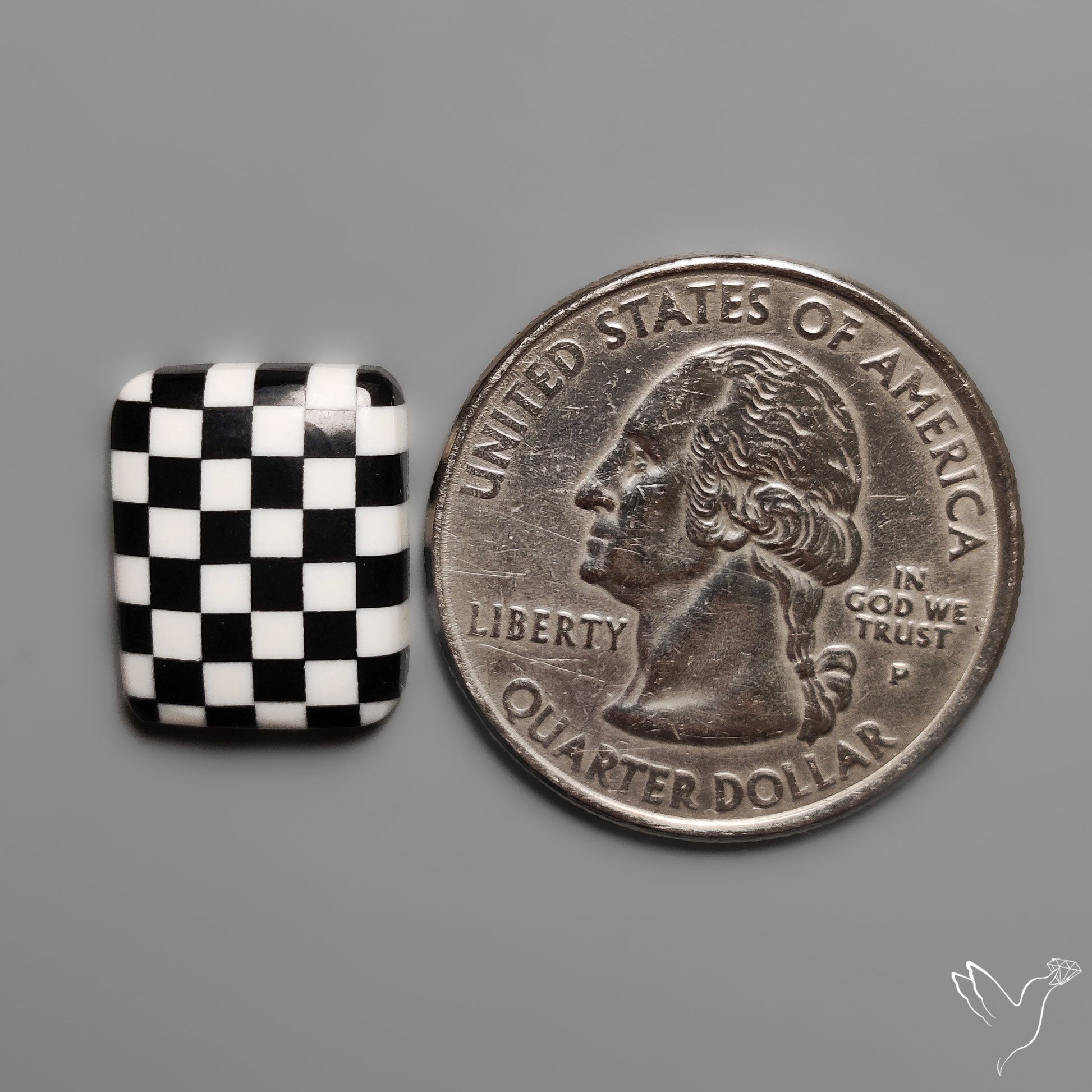 Black Marquina Checkerboard Inlay Cabochon