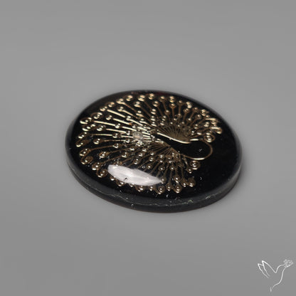 Gilded Peacock inlay in Black Onyx