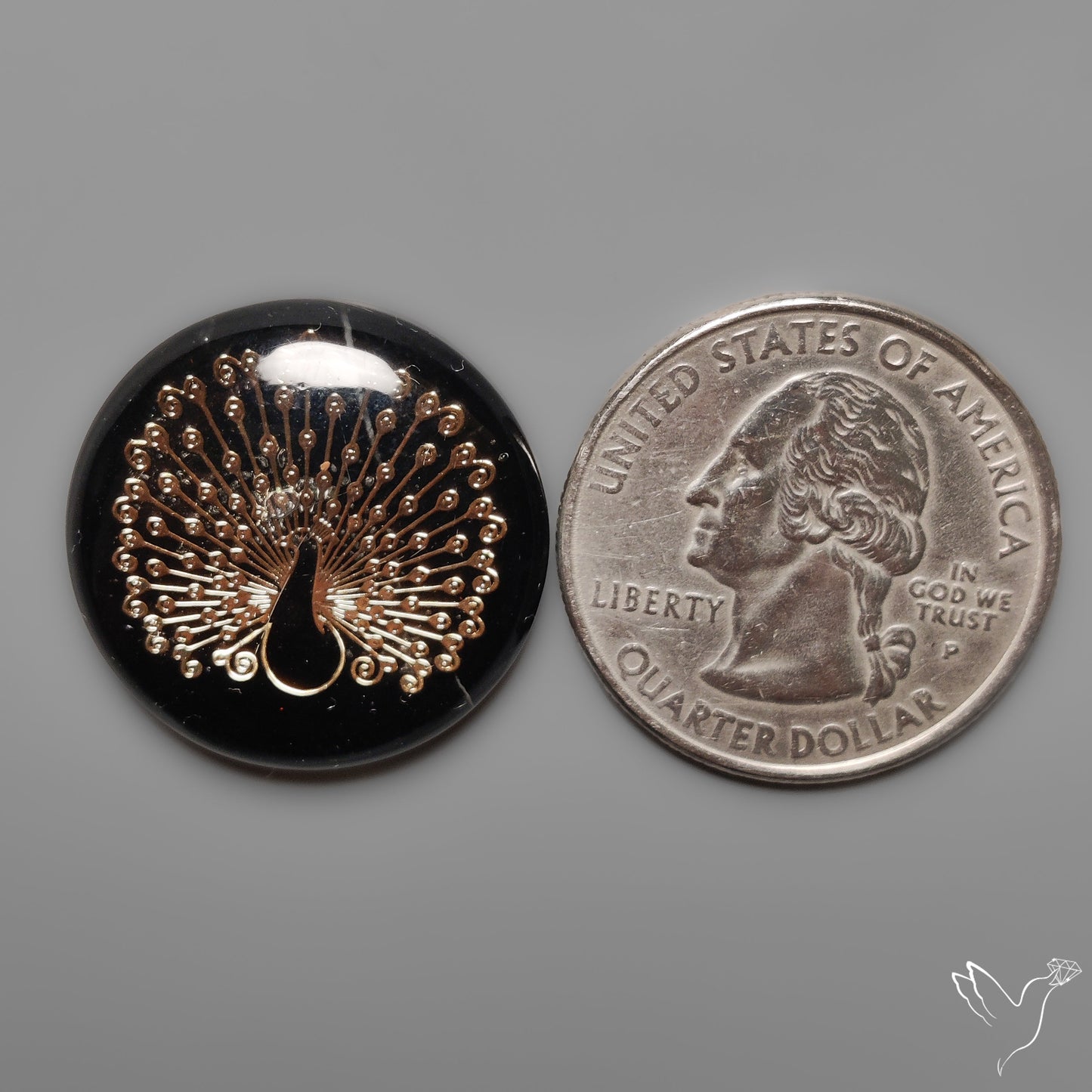 Gilded Peacock inlay in Black Onyx