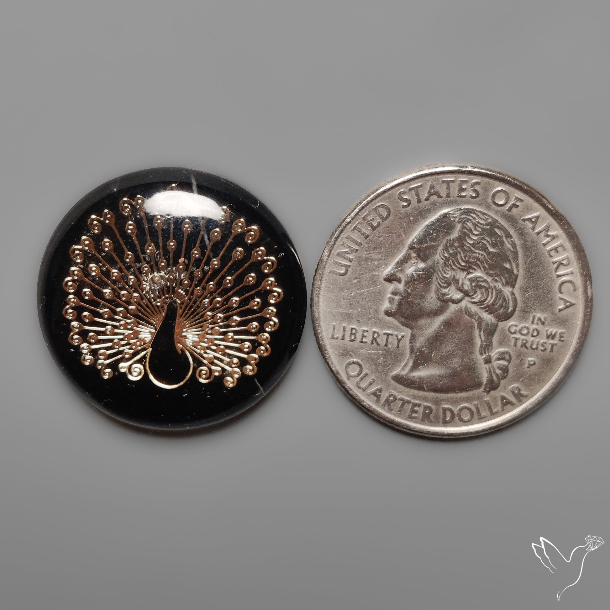 Gilded Peacock inlay in Black Onyx