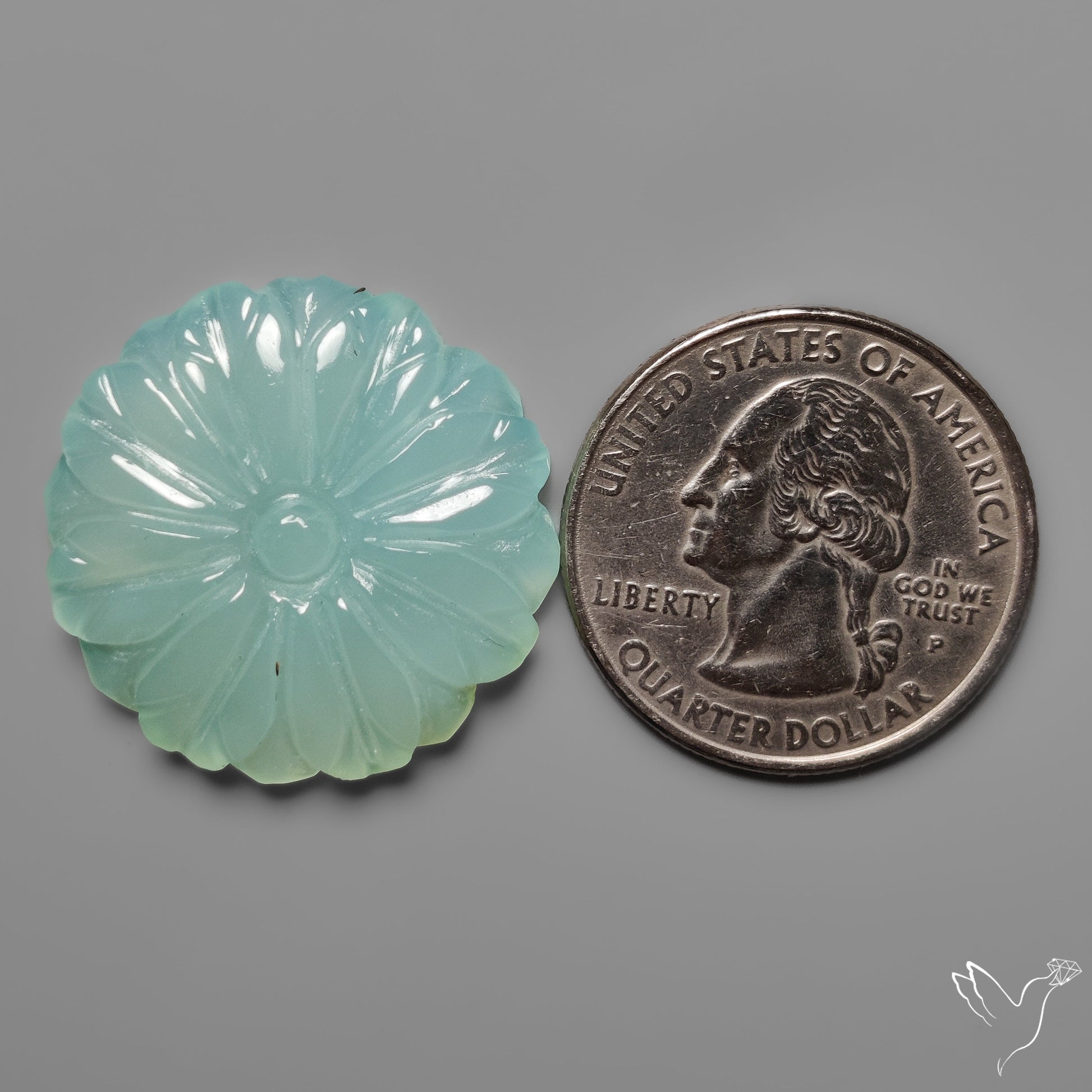 Aqua Chalcedony Flower Carving