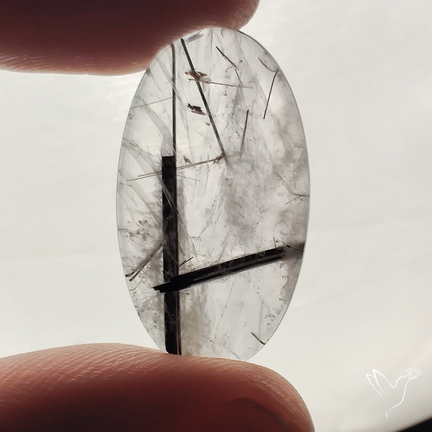 Black Tourmaline in Quartz Cabochon