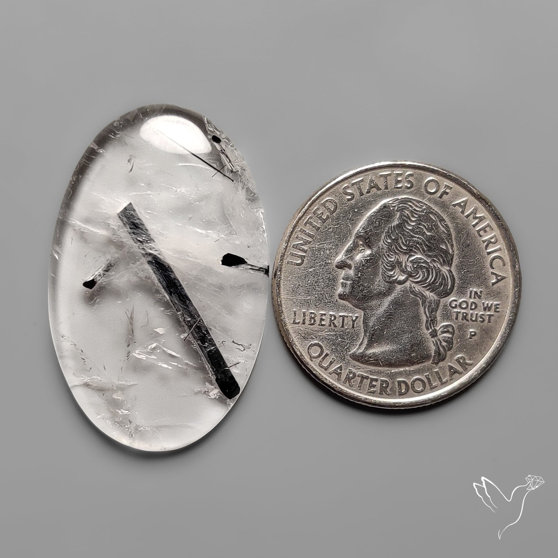 Black Tourmaline in Quartz Cabochon