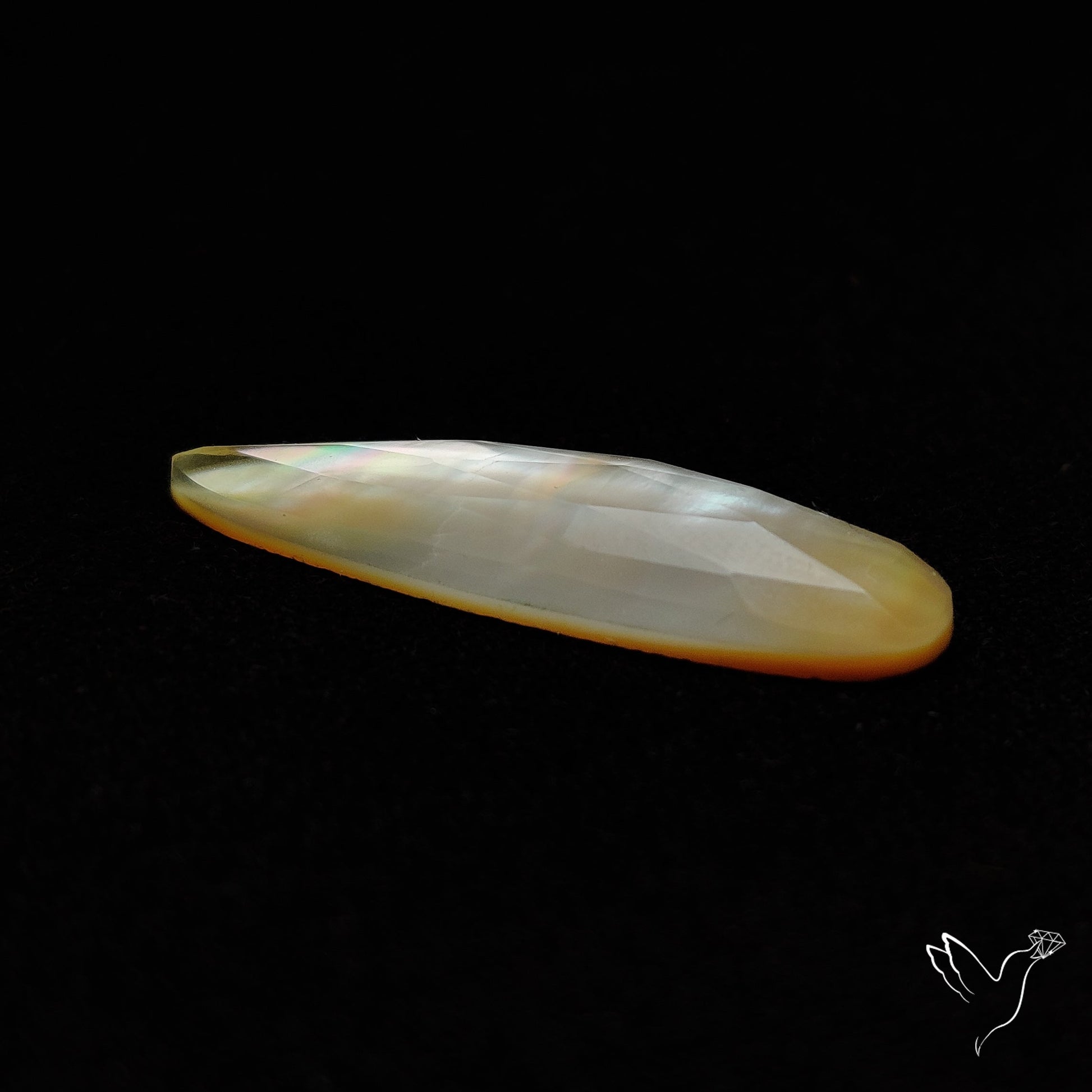 Long Rose Cut Mother Of Pearl Doublet with Quartz