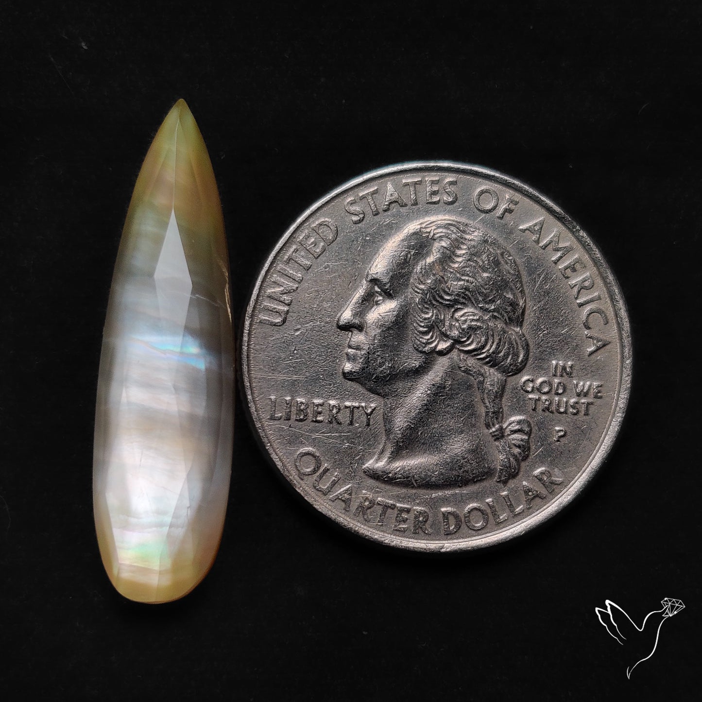 Long Rose Cut Mother Of Pearl Doublet with Quartz