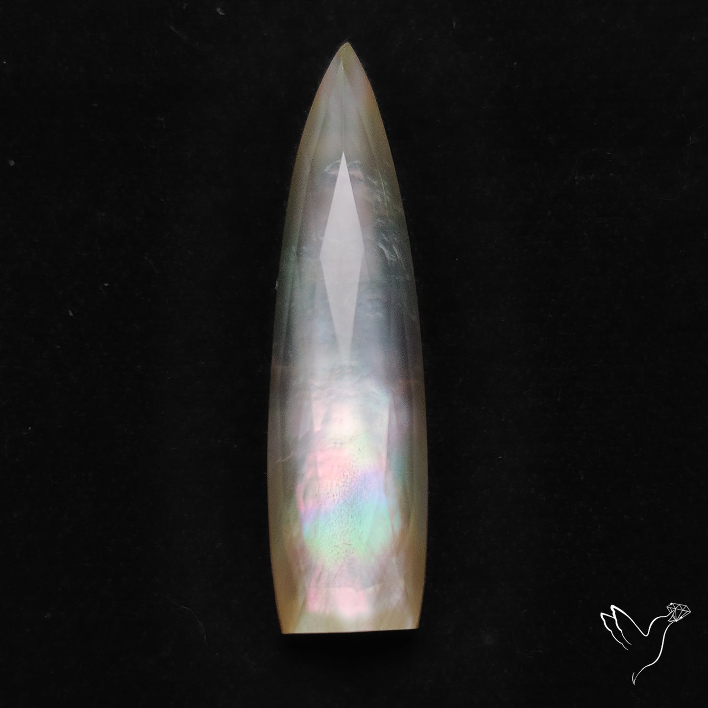 Long Rose Cut Mother Of Pearl Doublet with Quartz