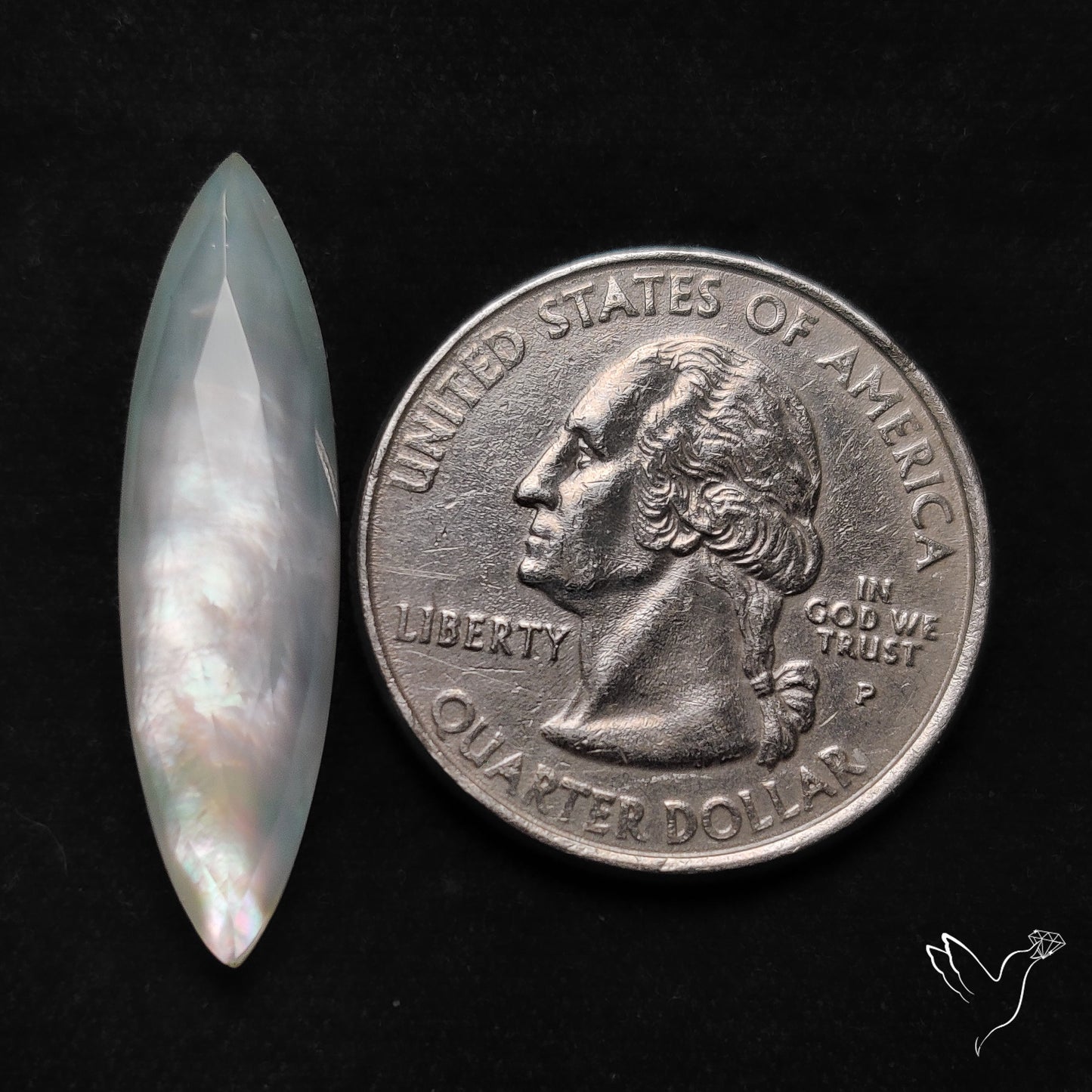 Long Rose Cut Mother Of Pearl Doublet with Quartz