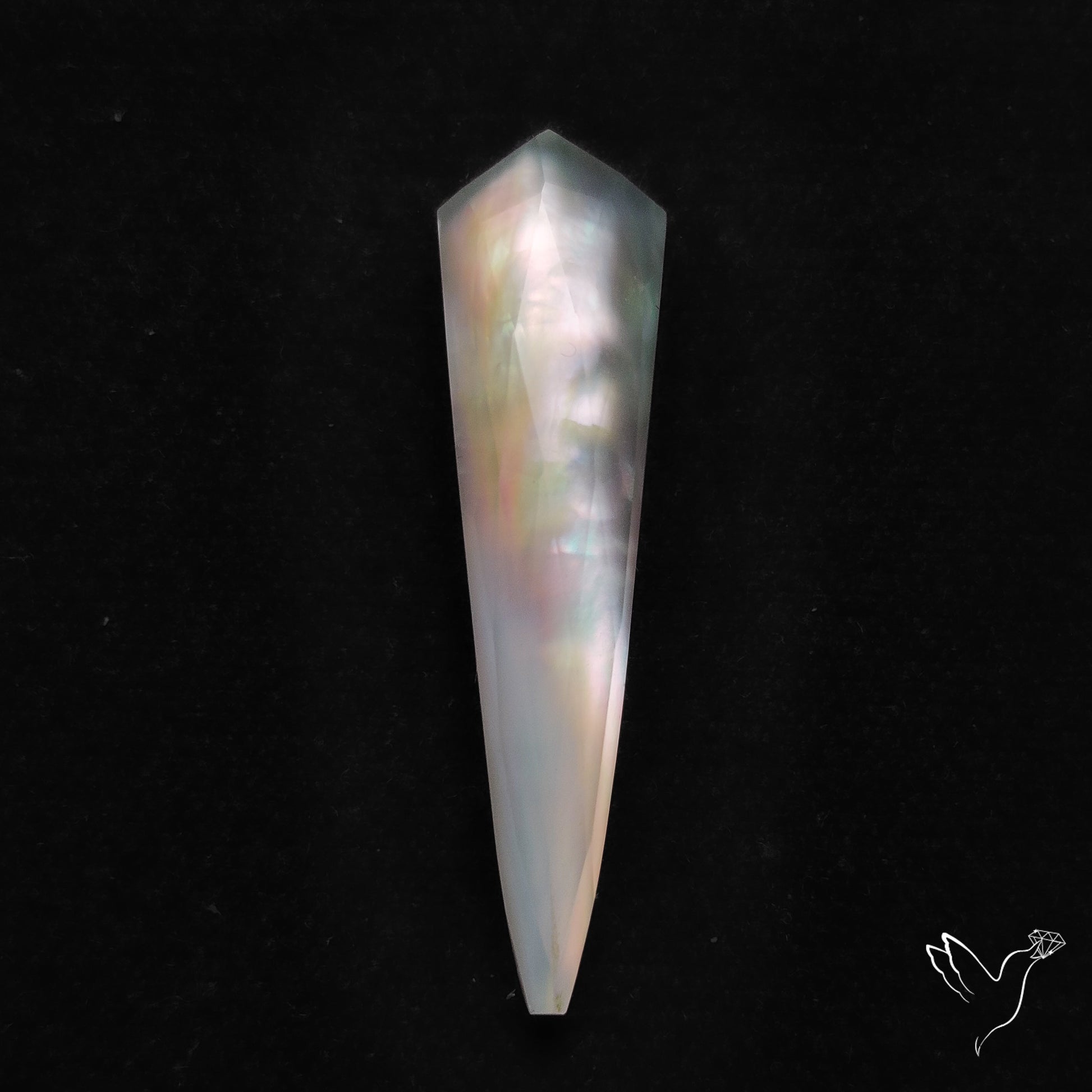 Long Rose Cut Mother Of Pearl Doublet with Quartz