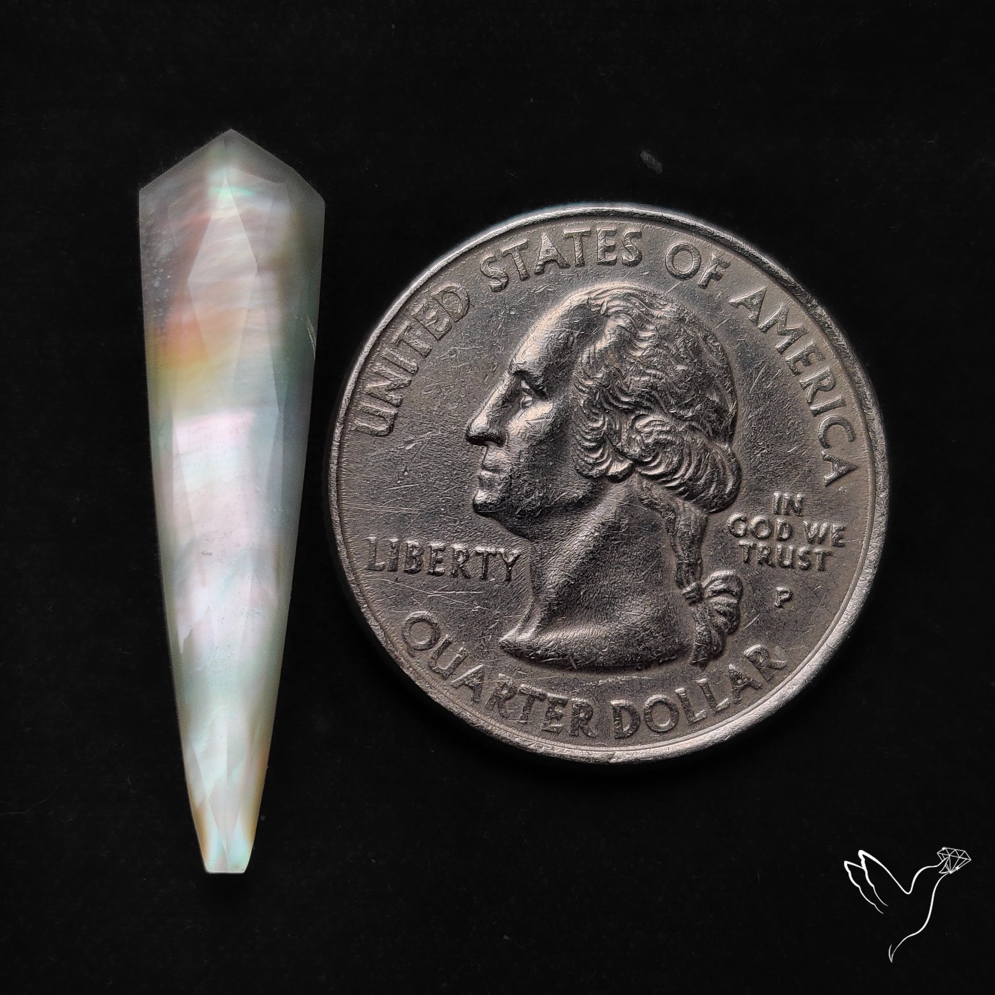 Long Rose Cut Mother Of Pearl Doublet with Quartz