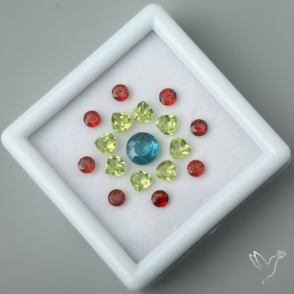 Mozambique Garnets, Peridots & AAA Teal Kyanite Set Faceted