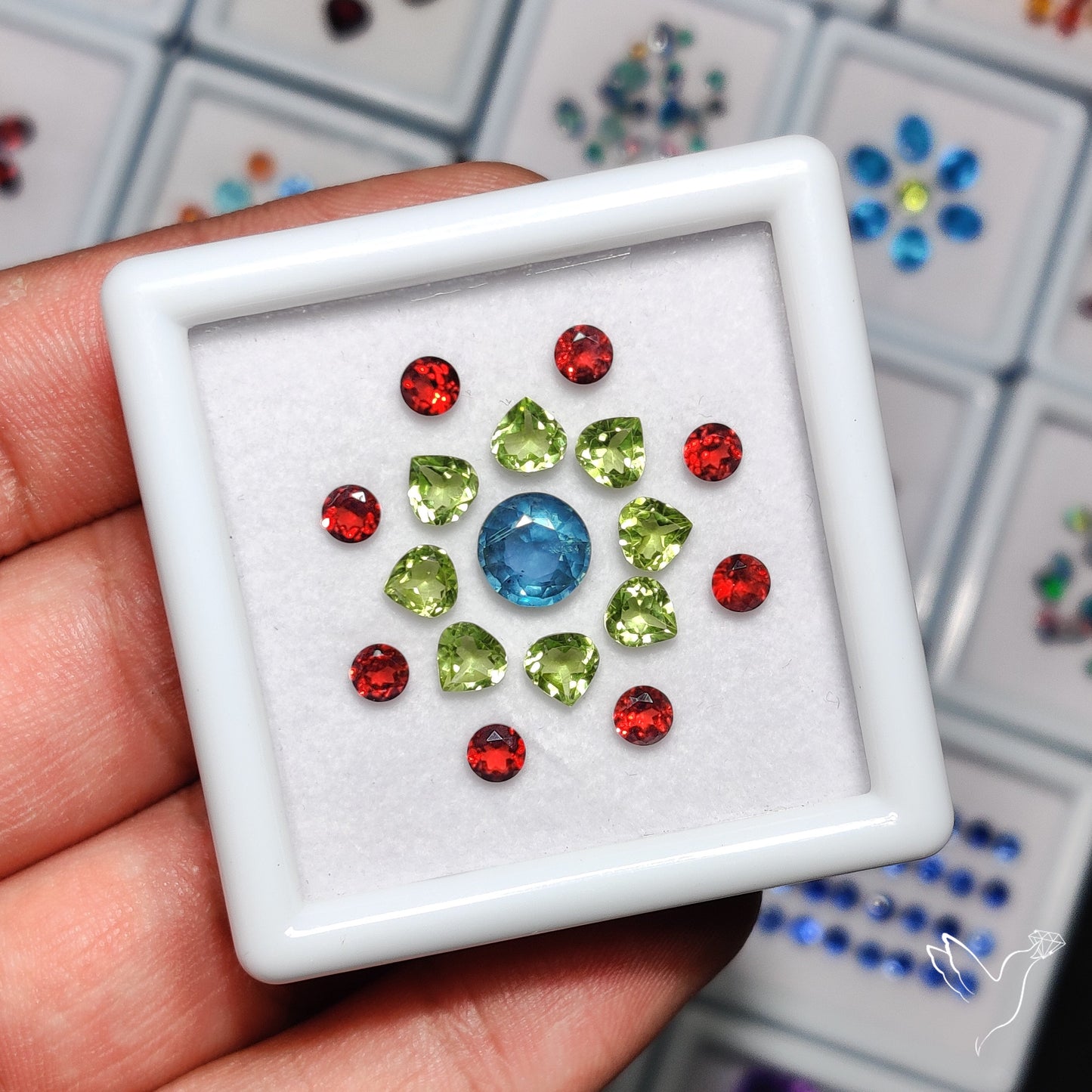 Mozambique Garnets, Peridots & AAA Teal Kyanite Set Faceted