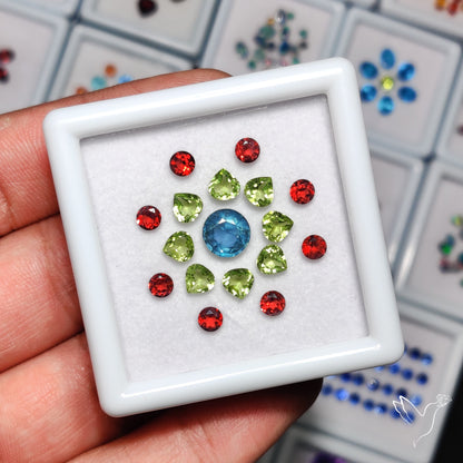 Mozambique Garnets, Peridots & AAA Teal Kyanite Set Faceted