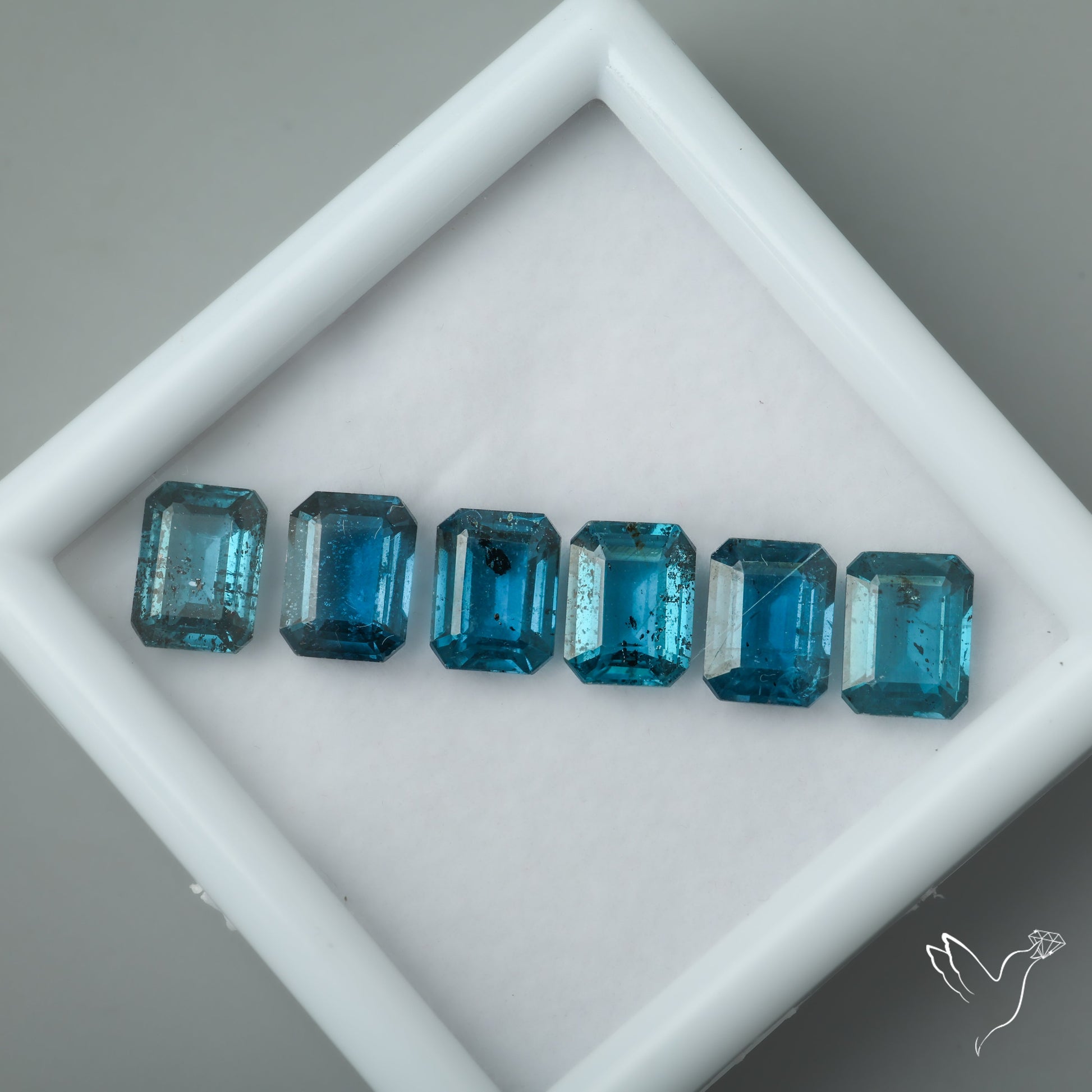 Large Teal Moss Kyanites Calibrated Set Octogon Cut Faceted