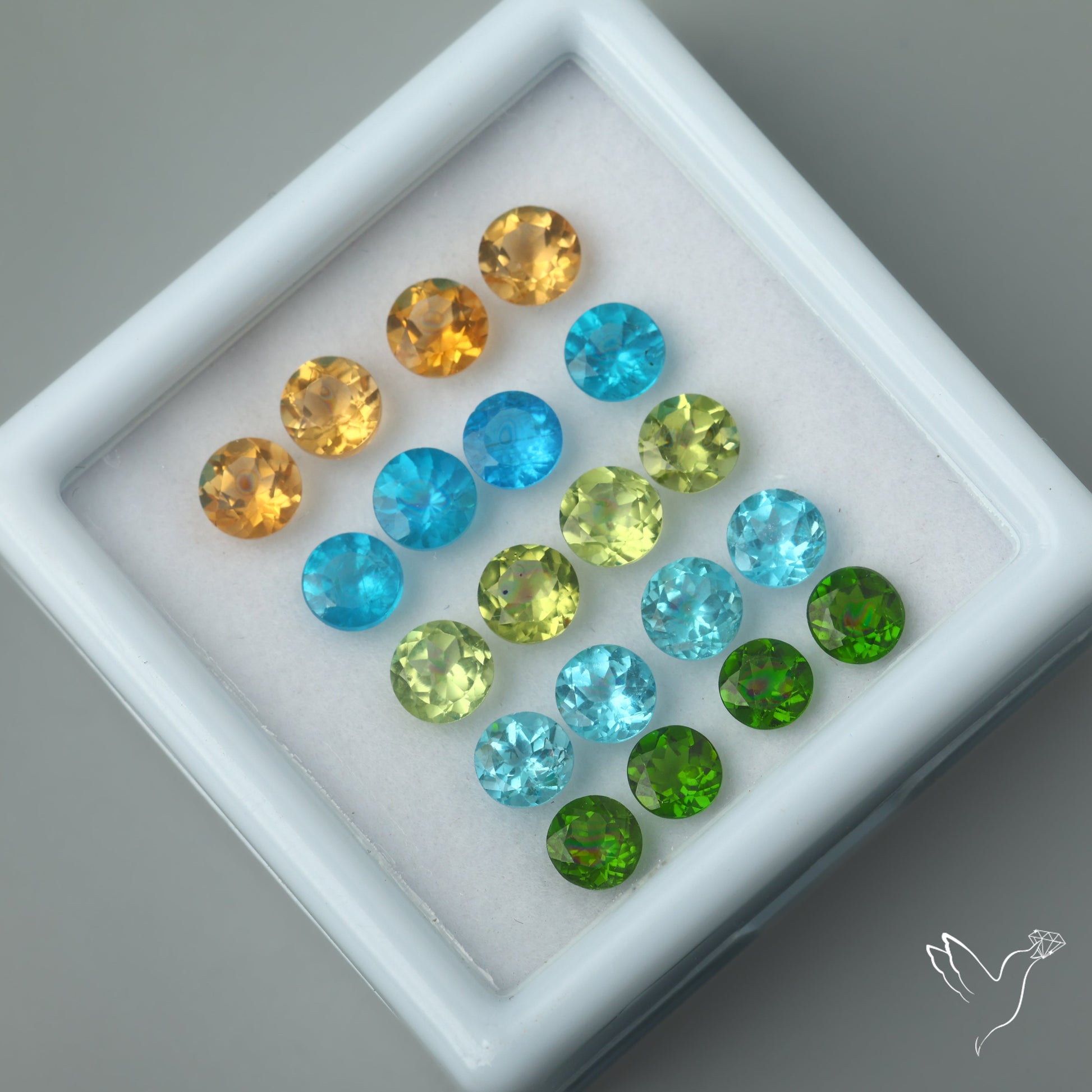 Round Citrines, Neon Apatites, Peridot, Sky Apatite & Chrome Diopside Faceted Set