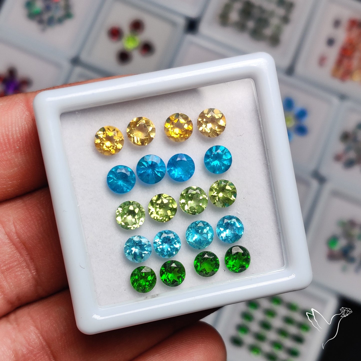 Round Citrines, Neon Apatites, Peridot, Sky Apatite & Chrome Diopside Faceted Set