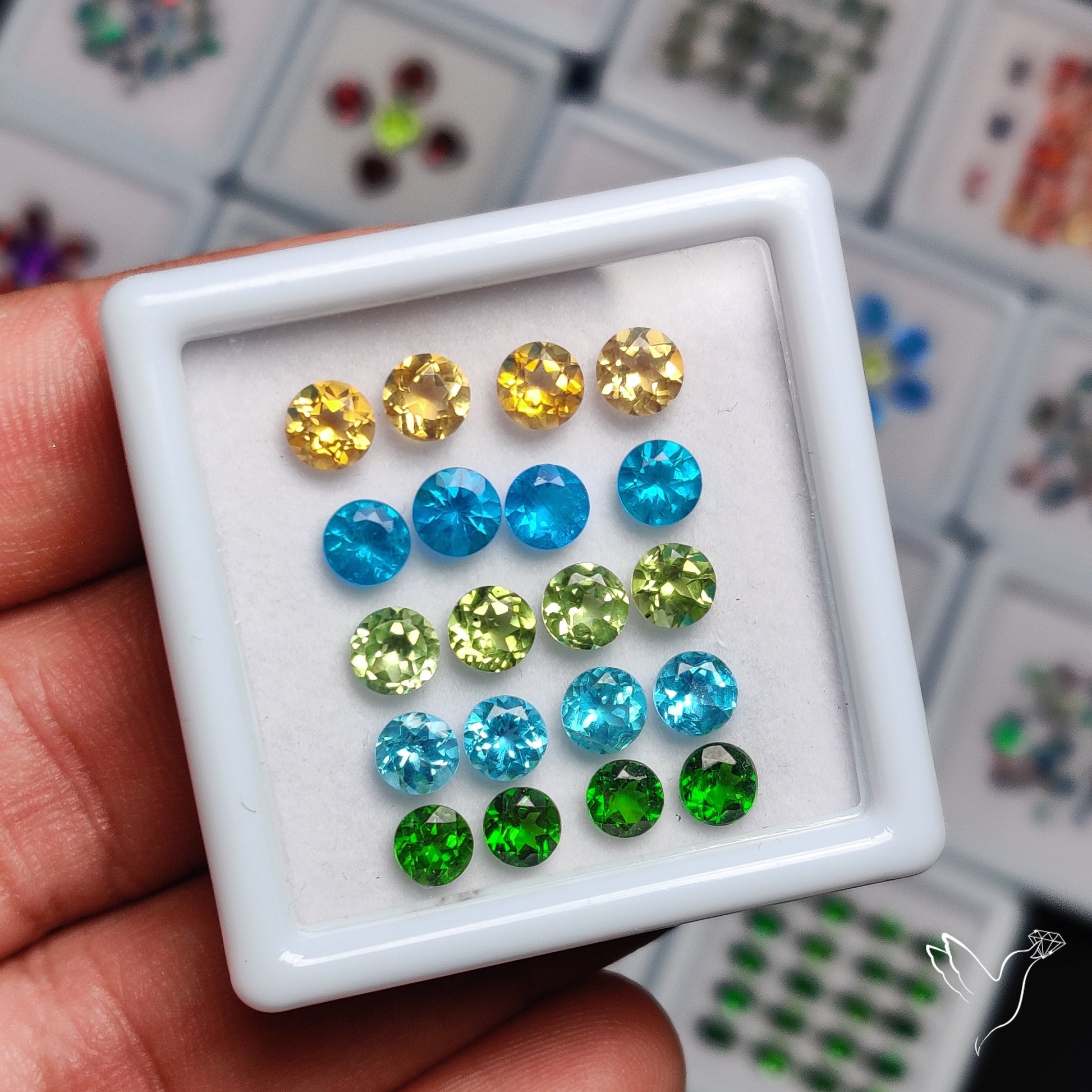 Round Citrines, Neon Apatites, Peridot, Sky Apatite & Chrome Diopside Faceted Set