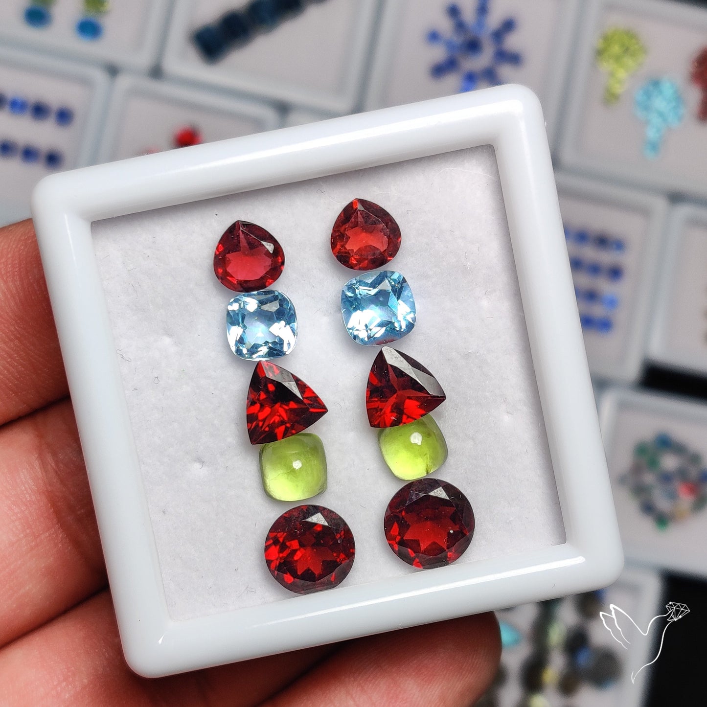 Fine Mozambique Garnets, Peridot Cabs & Sky Blue Topaz Set Rare Large Sized Garnets