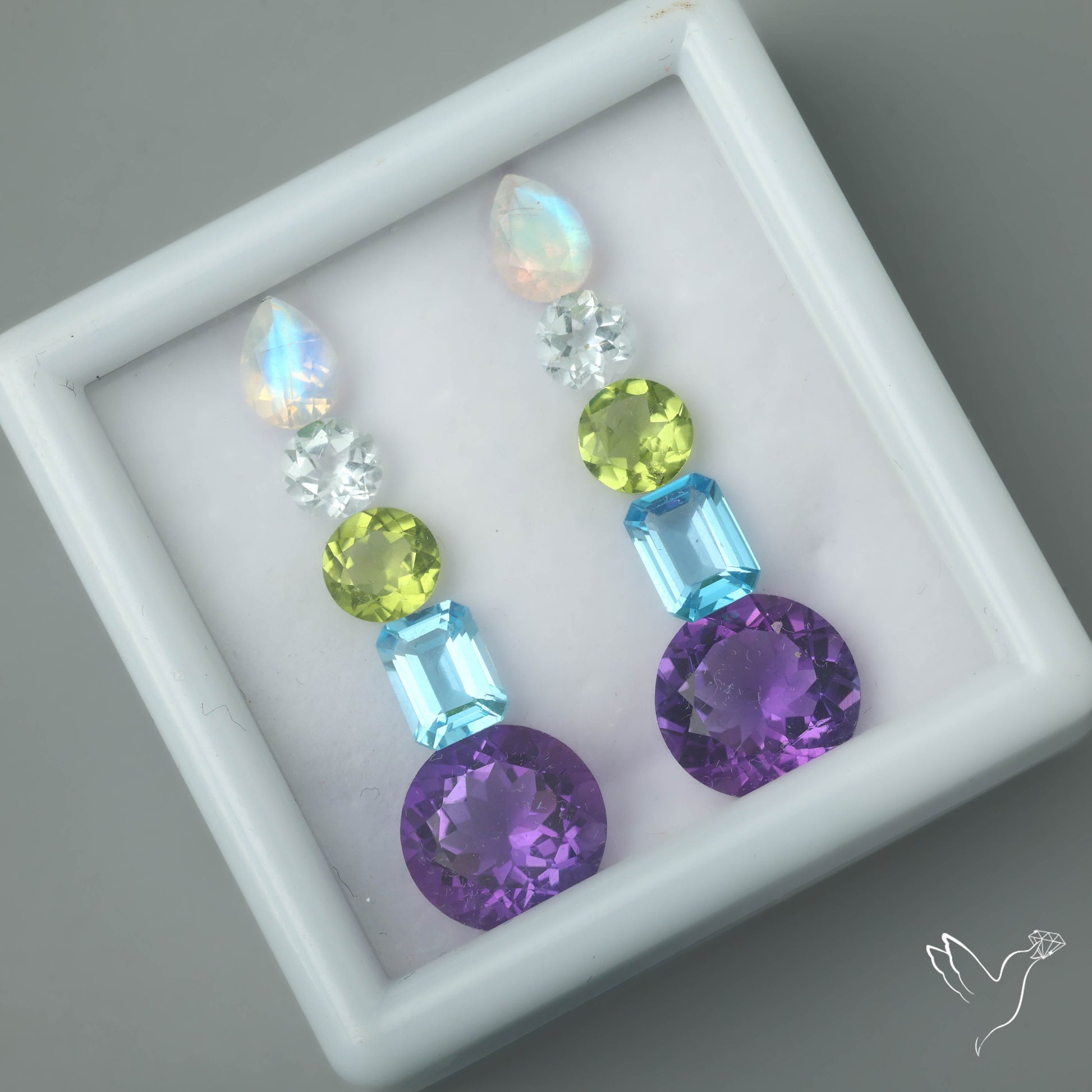 Faceted Rainbow Moonstone, Himalayan Quartz, Peridot, Swiss Blue Topaz & Uruguay Amethysts Set