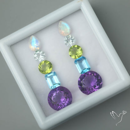 Faceted Rainbow Moonstone, Himalayan Quartz, Peridot, Swiss Blue Topaz & Uruguay Amethysts Set