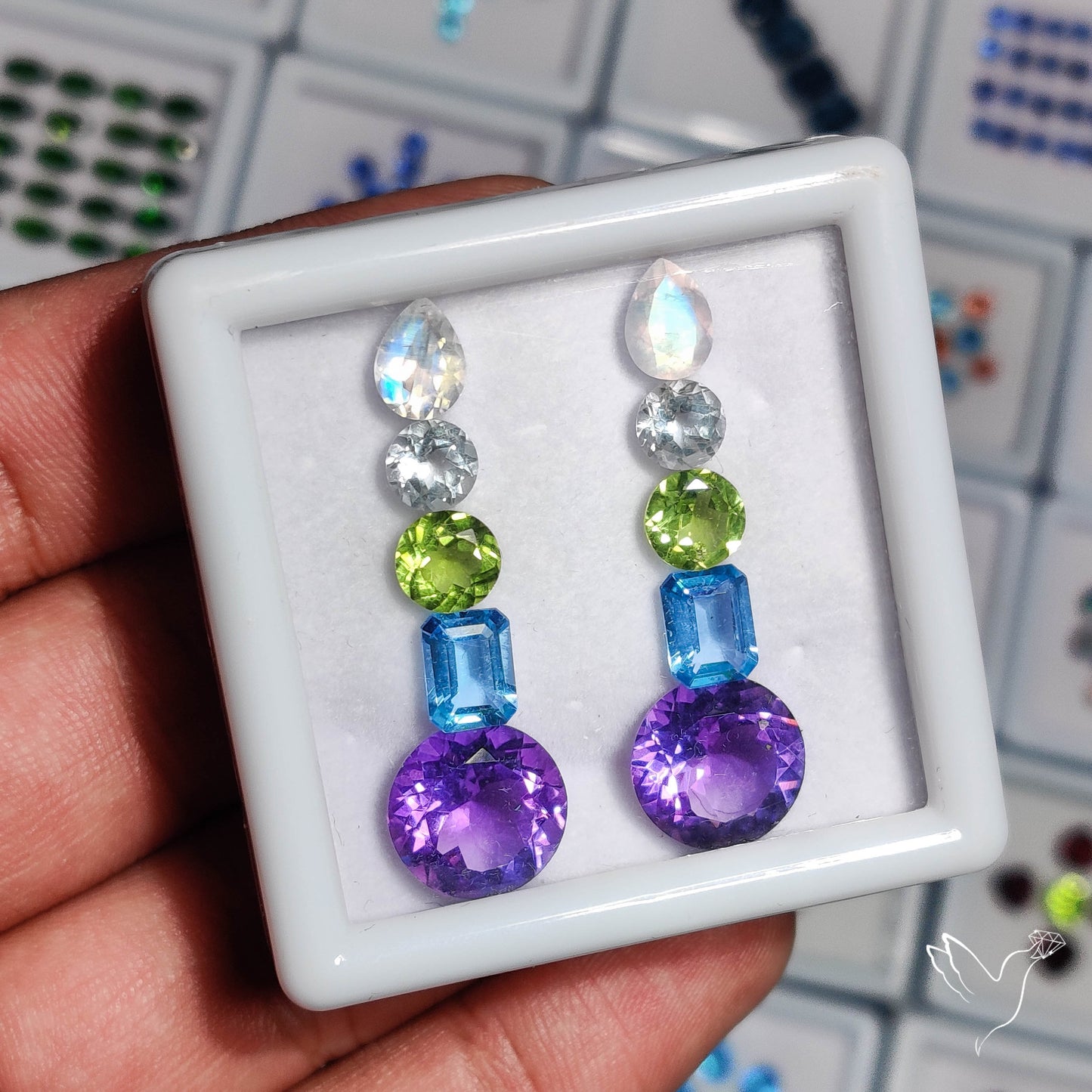 Faceted Rainbow Moonstone, Himalayan Quartz, Peridot, Swiss Blue Topaz & Uruguay Amethysts Set