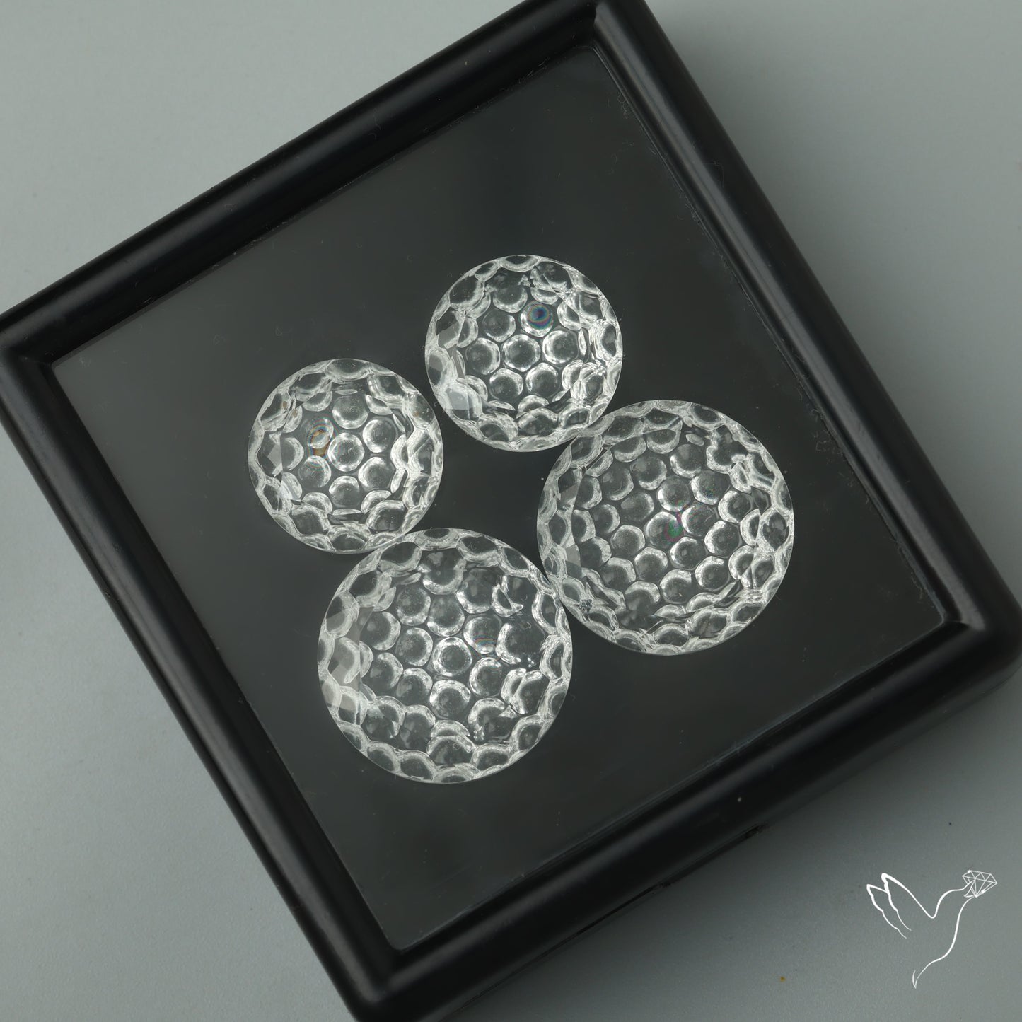 Himalayan Clear Quartz Intaglio Reverse Carving Faceted Rounds Set