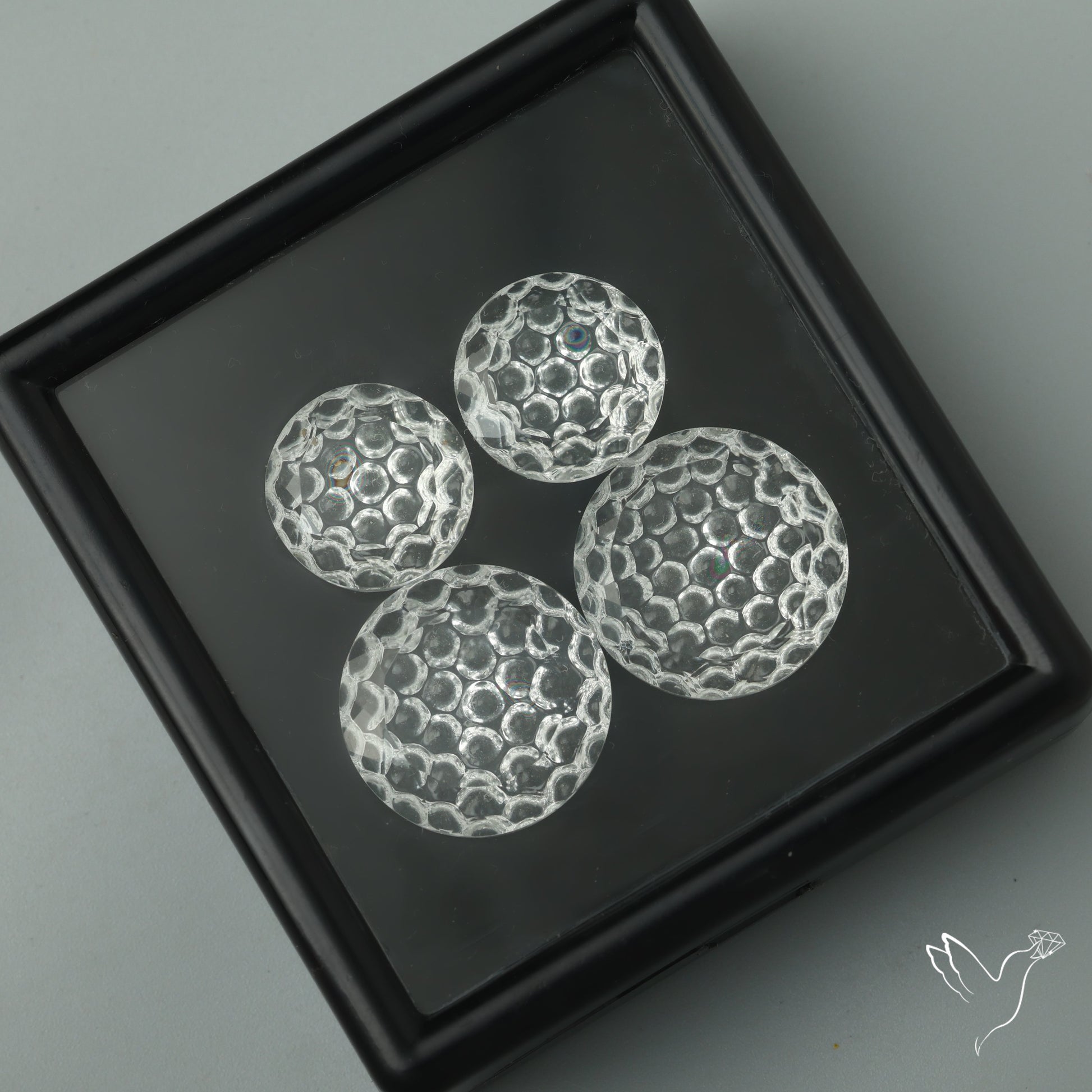 Himalayan Clear Quartz Intaglio Reverse Carving Faceted Rounds Set