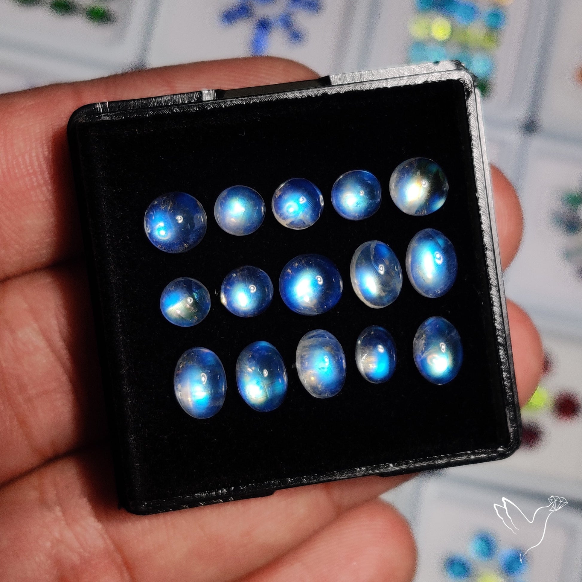 High Grade Rainbow Moonstone Cabochons Set