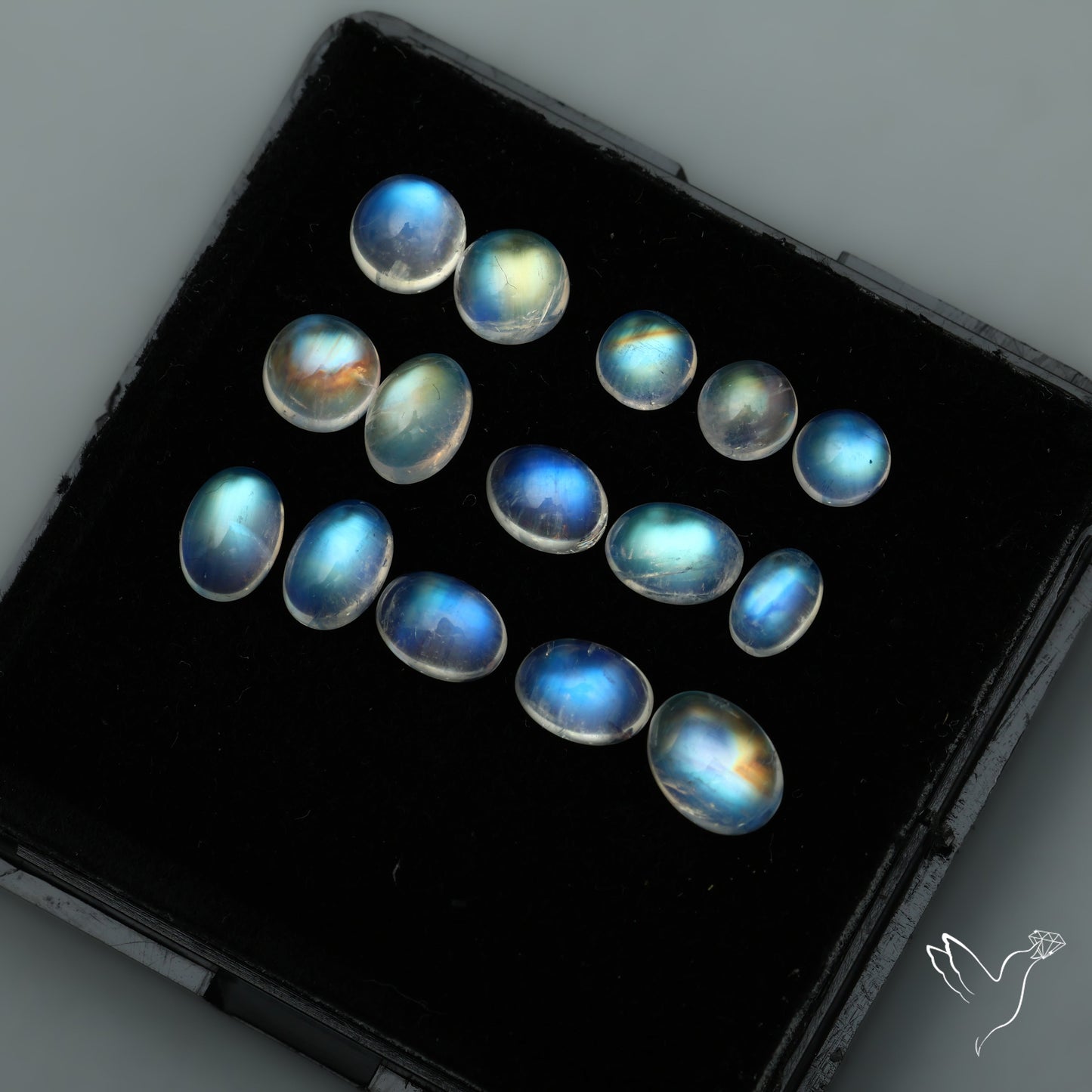 High Grade Rainbow Moonstone Cabochons Set