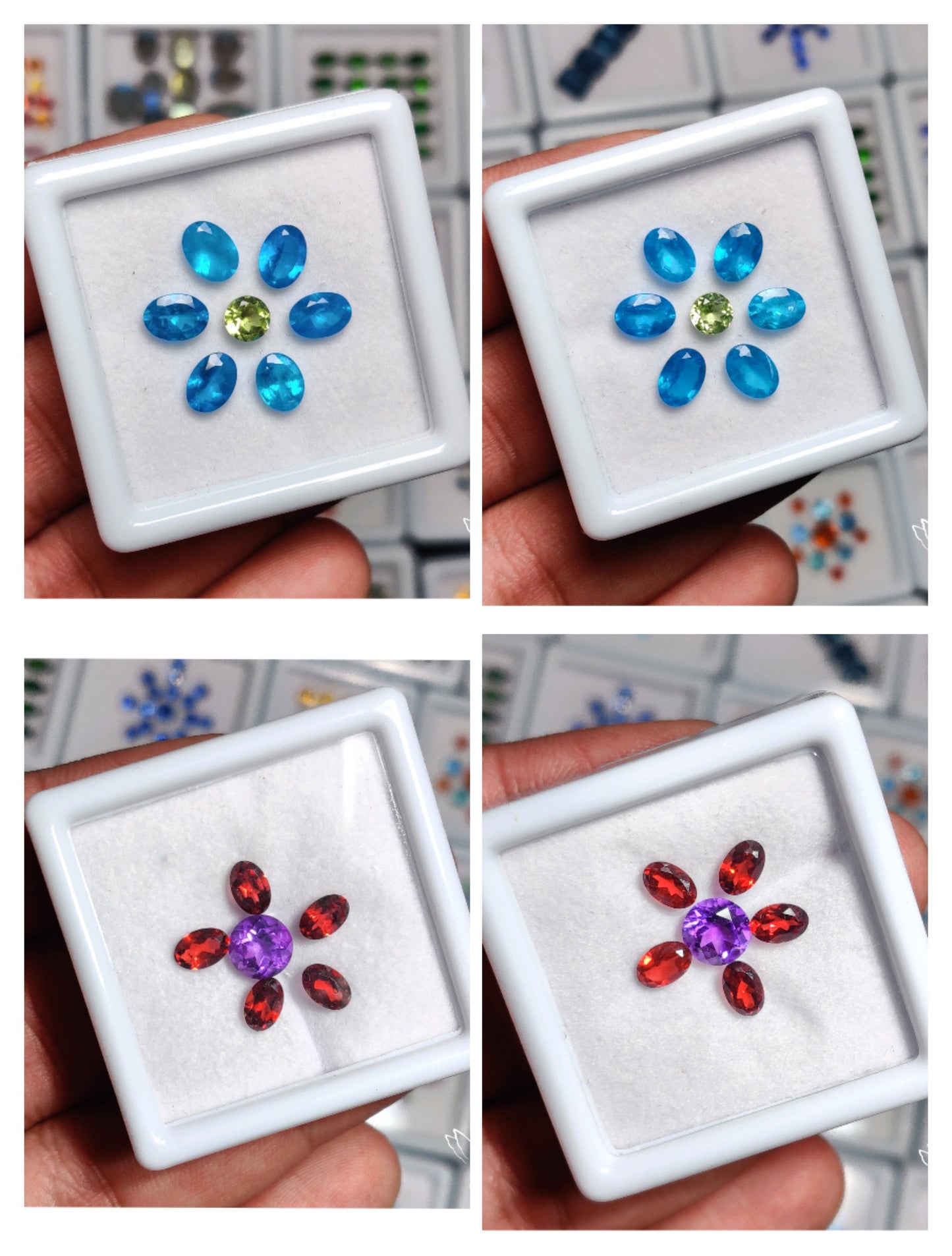 4 SETS Combo Neon Apatite, Peridot, Amethyst and Garnets Faceted Sets