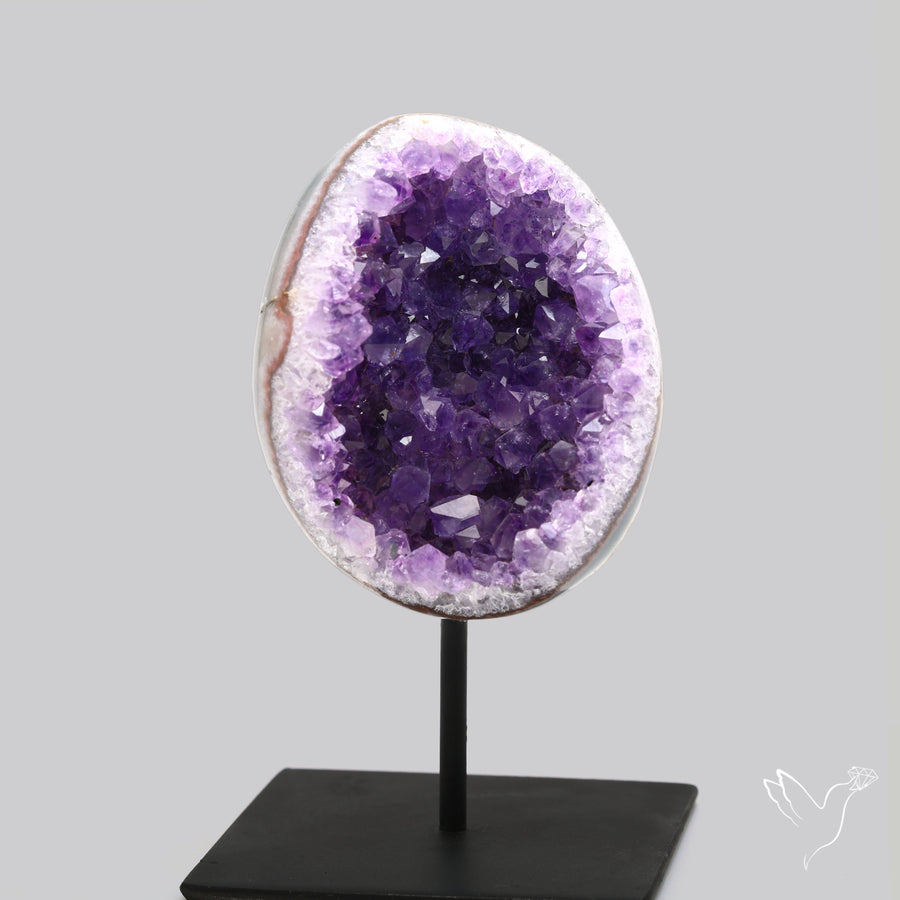 Deep Purple Amethyst Druzy Cluster Specimen with Stand