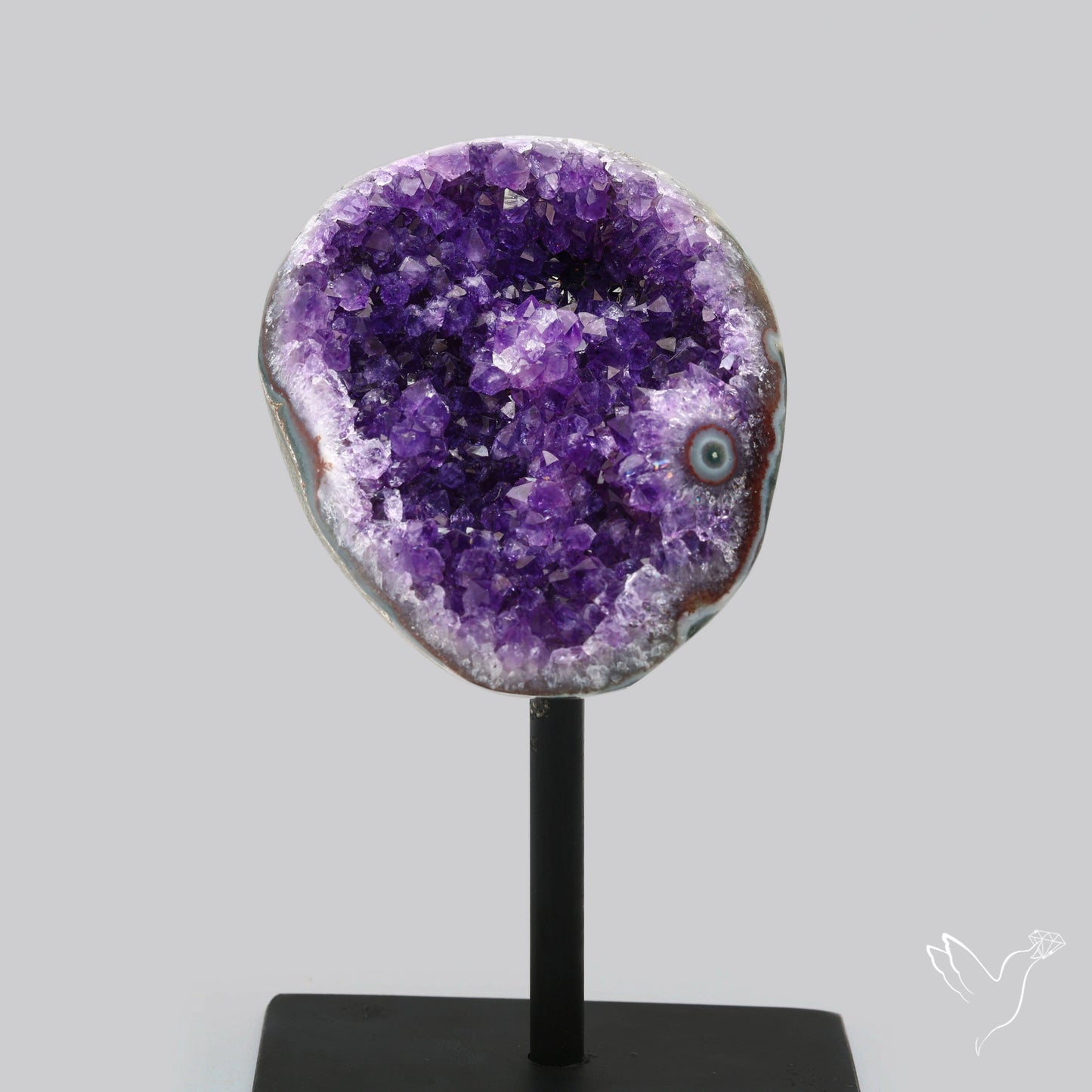 Deep Purple Amethyst Druzy Cluster Specimen with Stand