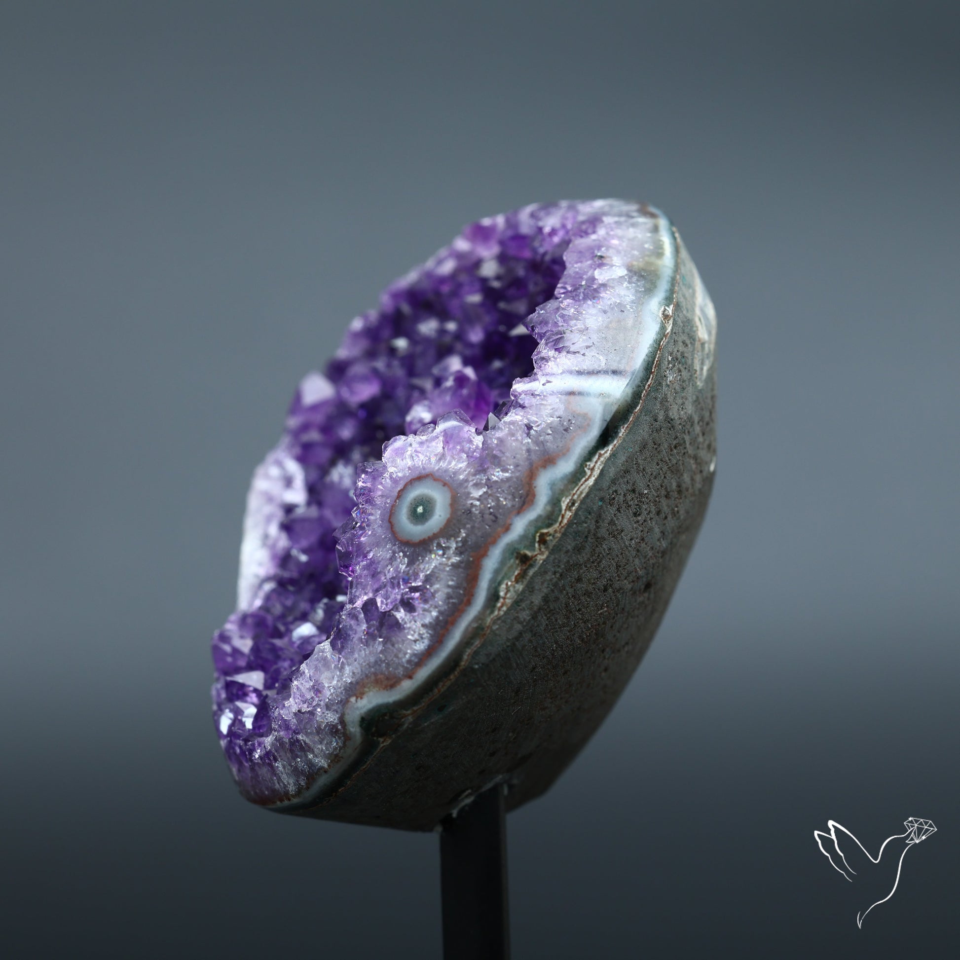 Deep Purple Amethyst Druzy Cluster Specimen with Stand