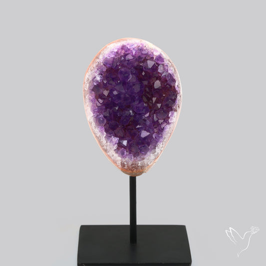 Amethyst Druzy Cluster Specimen with Stand Deep Purple