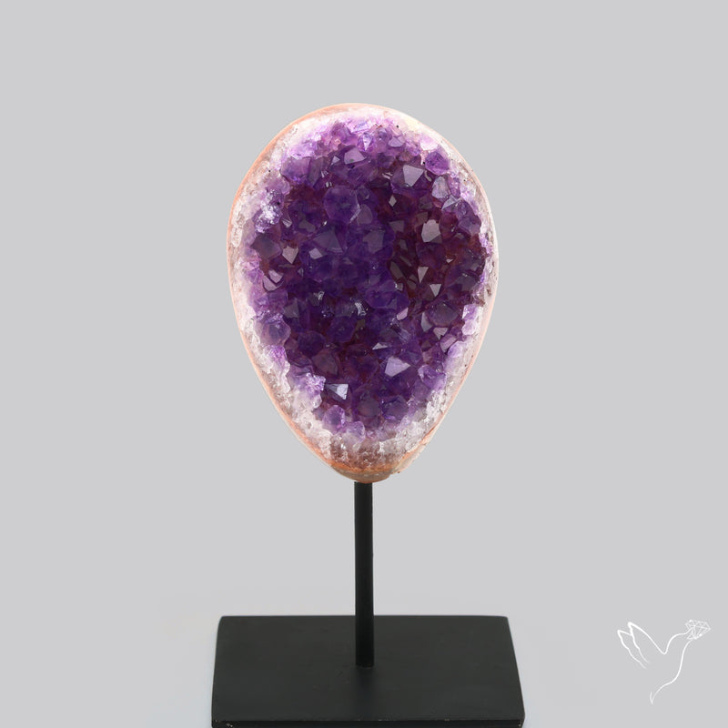 Amethyst Druzy Cluster Specimen with Stand Deep Purple