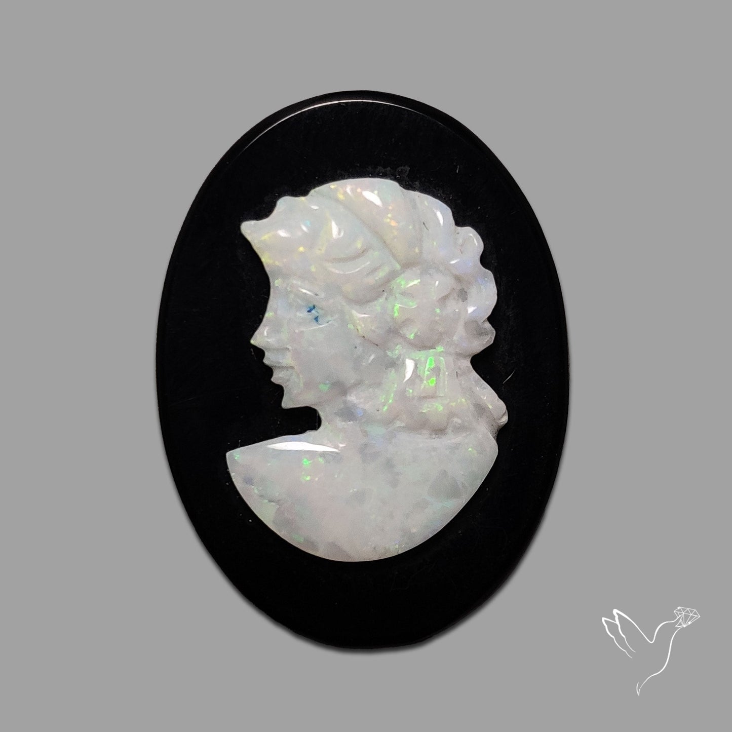 Australian Opal Woman Cameo Carving On Black Onyx