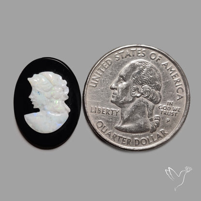 Australian Opal Woman Cameo Carving On Black Onyx