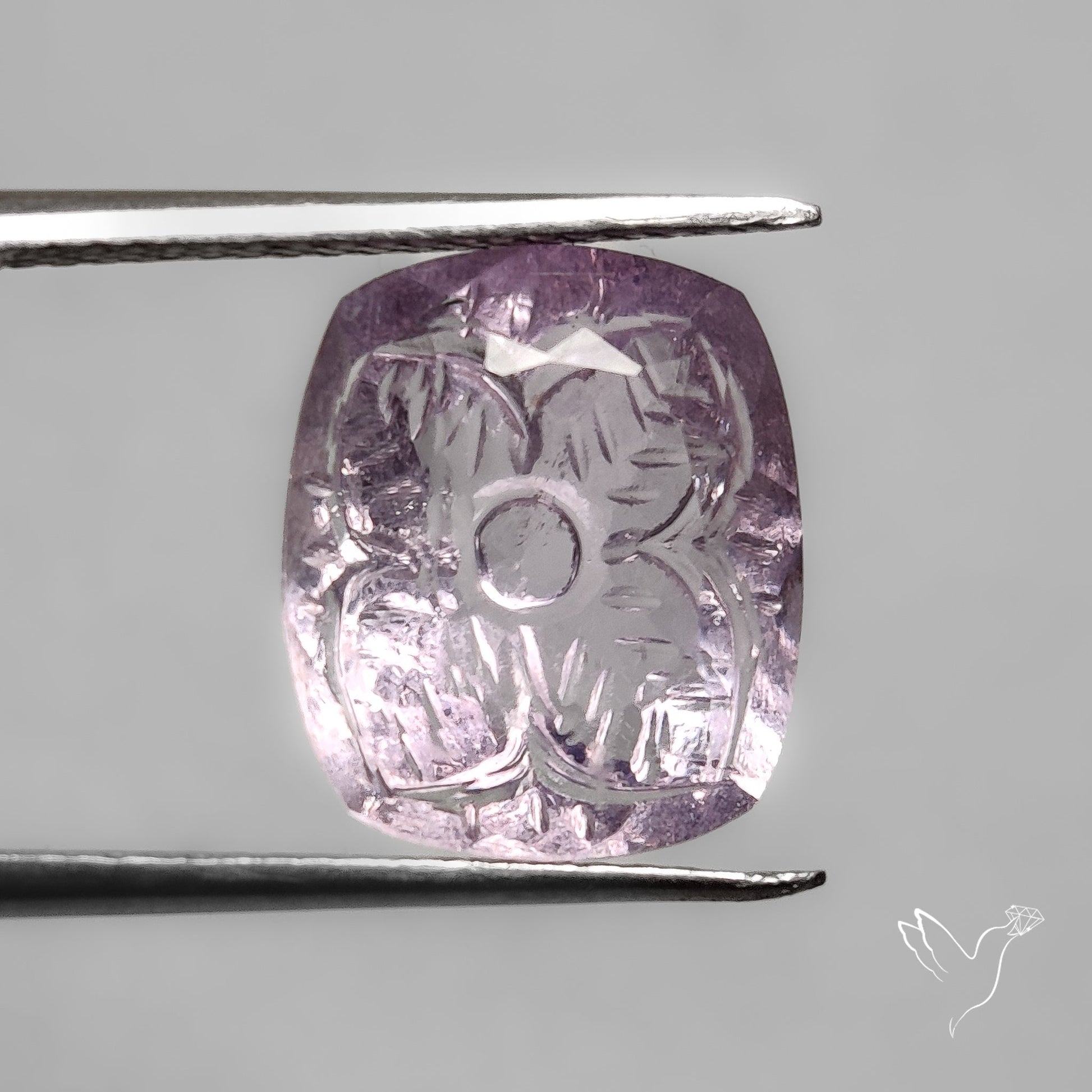 Faceted Pink Amethyst Reverse Intaglio Mughal Carving