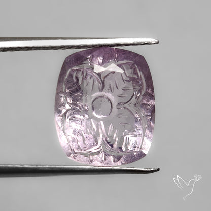 Faceted Pink Amethyst Reverse Intaglio Mughal Carving