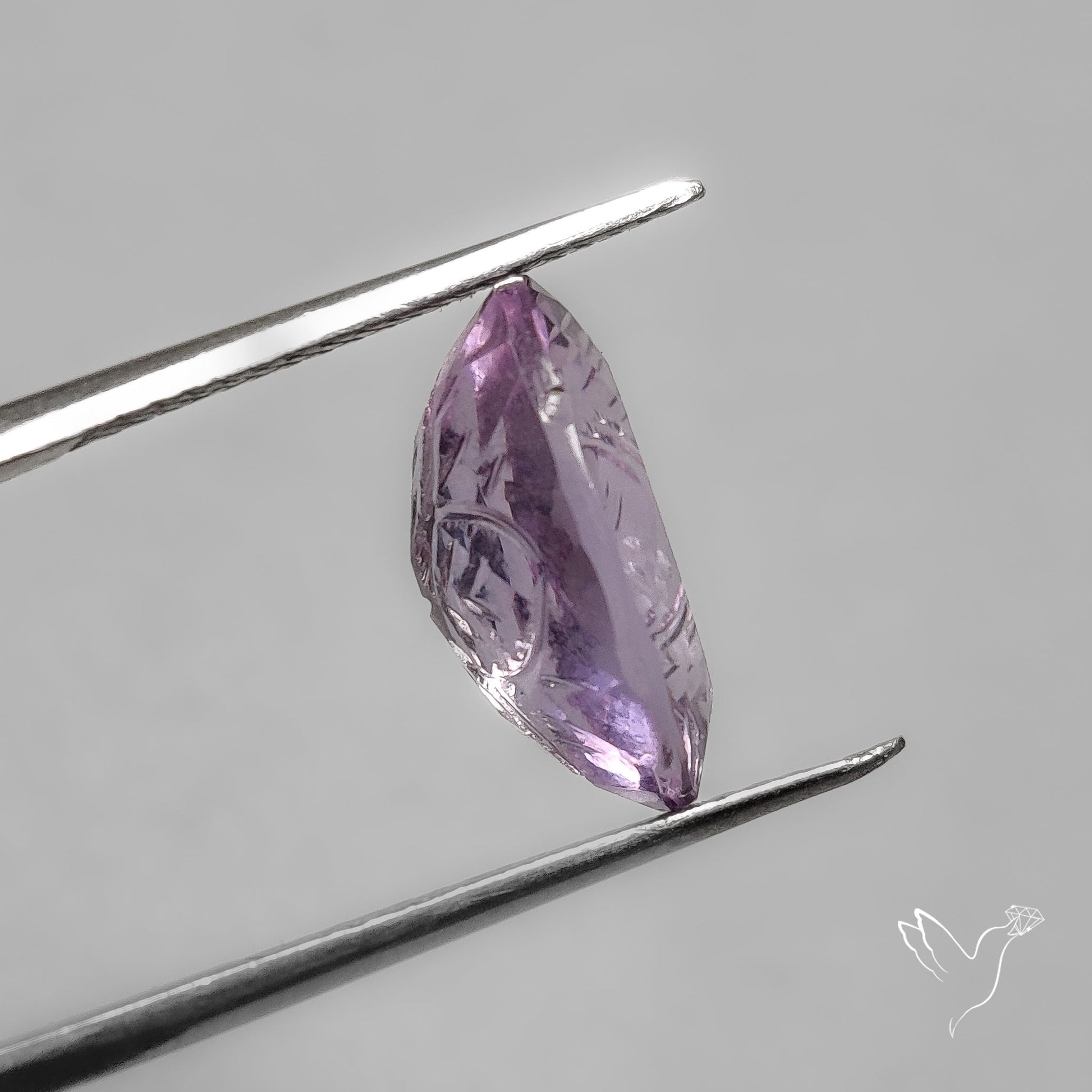 Faceted Pink Amethyst Reverse Intaglio Mughal Carving