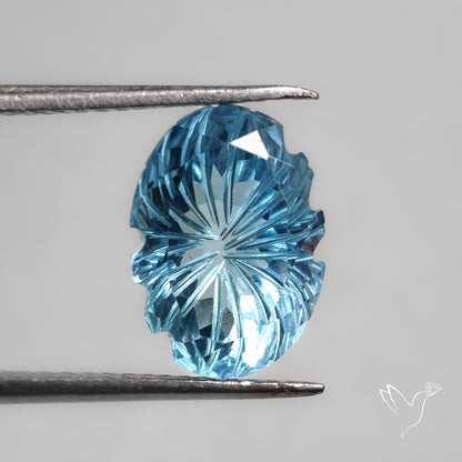 Faceted Swiss Blue Topaz Mughal Carving