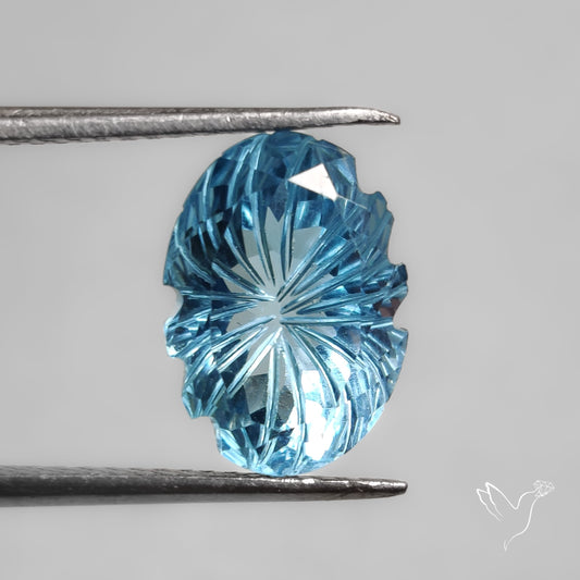 Faceted Swiss Blue Topaz Mughal Carving