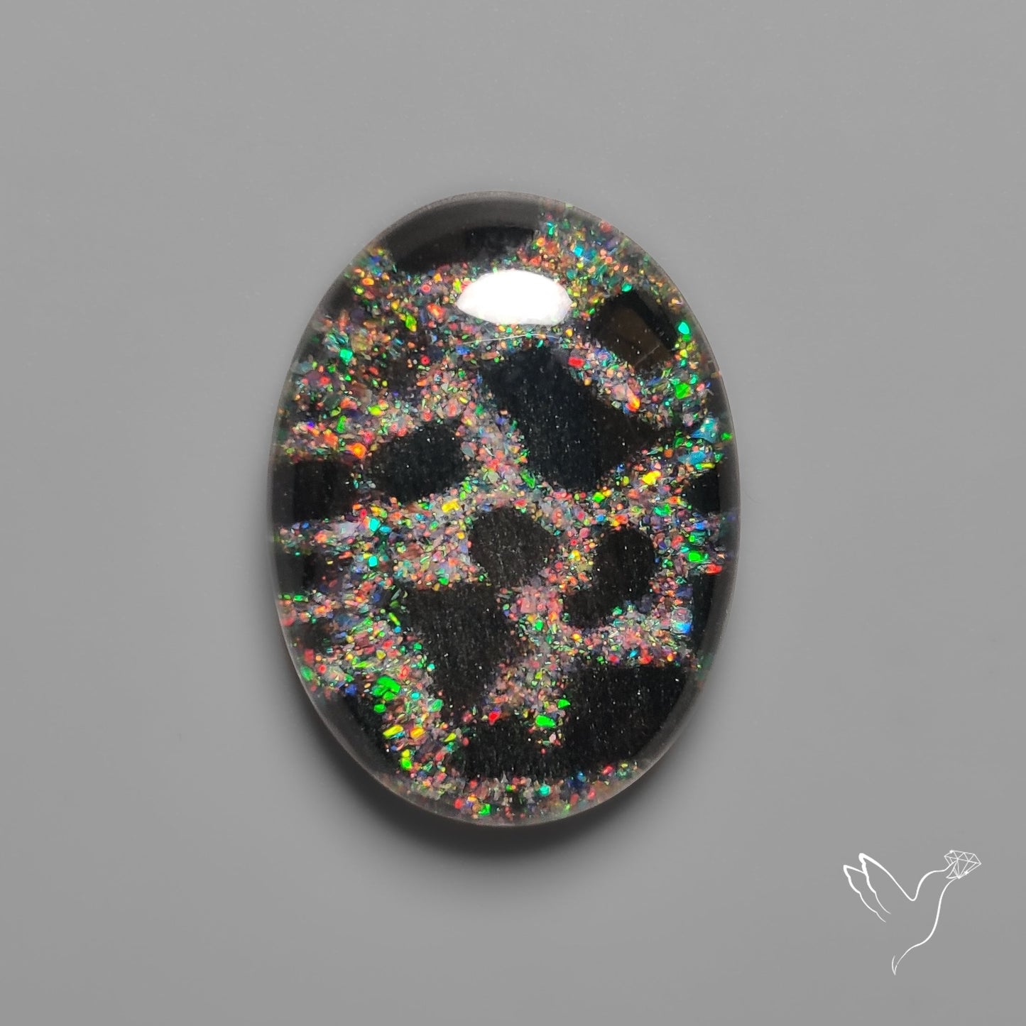 Crushed Opal inlay in Onyx Mosaic Doublet Cabochon